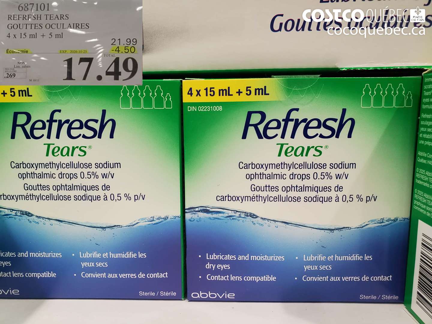 687101 REFRESH TEARS GOUTTES OCULAIRES ($4.50 INSTANT SAVINGS EXPIRES ON 2026-10-25) $17.49