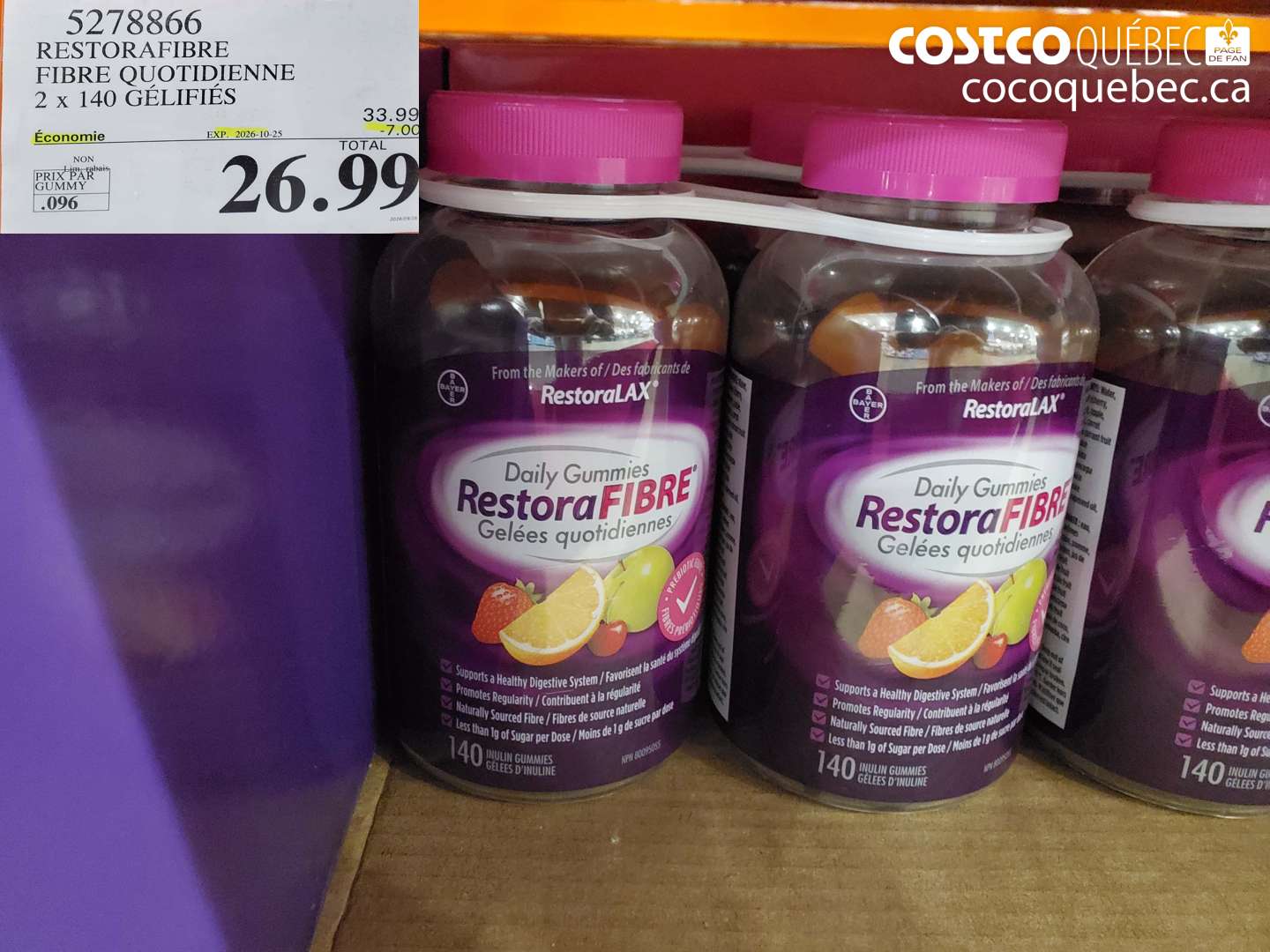 5278866 RESTORAFIBRE FIBRE QUOTIDIENNE 2 X 140 GÉLIFIÉS ($7.00 INSTANT SAVINGS EXPIRES ON 2026-10-25) $26.99