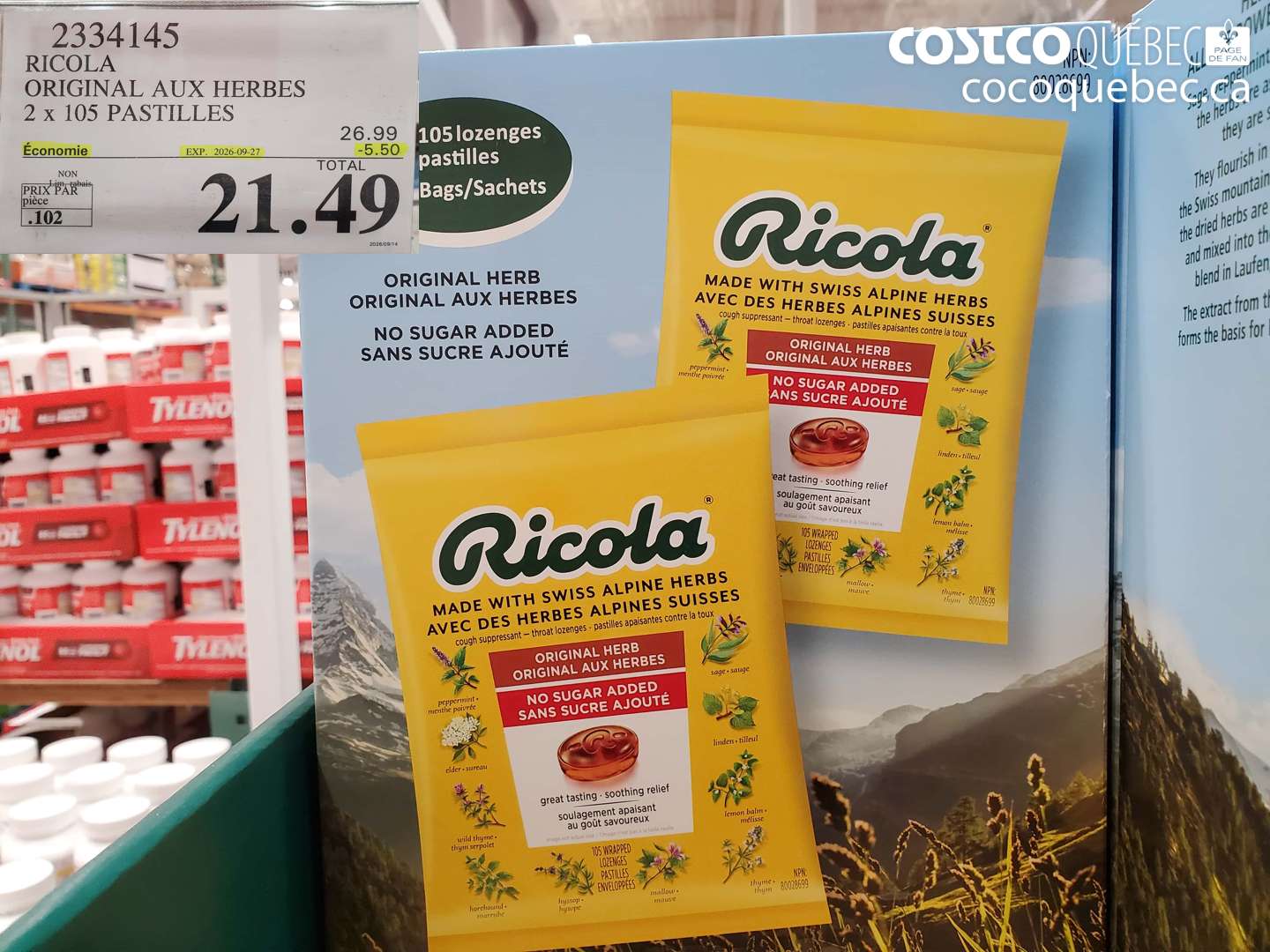 2334145 RICOLA ORIGINAL AUX HERBES 2 X 105 PASTILLES ($5.50 INSTANT SAVINGS EXPIRES ON 2026-09-27) $21.49