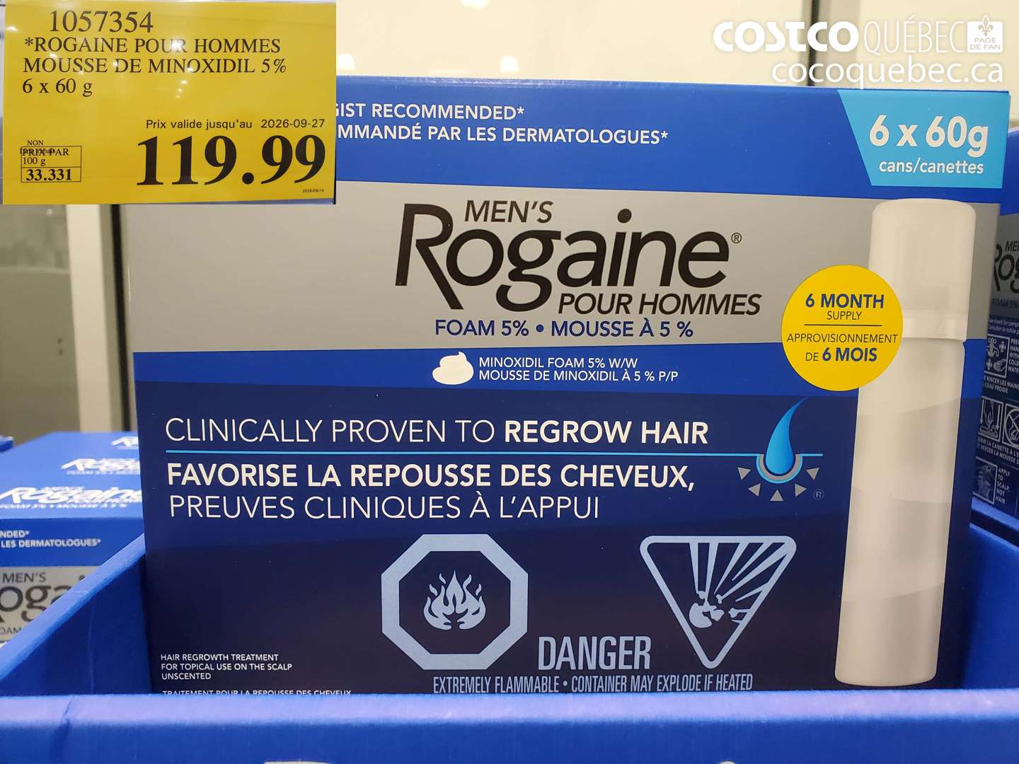 1057354 ROGAINE POUR HOMMES MOUSSE DE MINOXIDIL 5% 6 X 60 G (EXPIRES ON 2026-09-27) $119.99