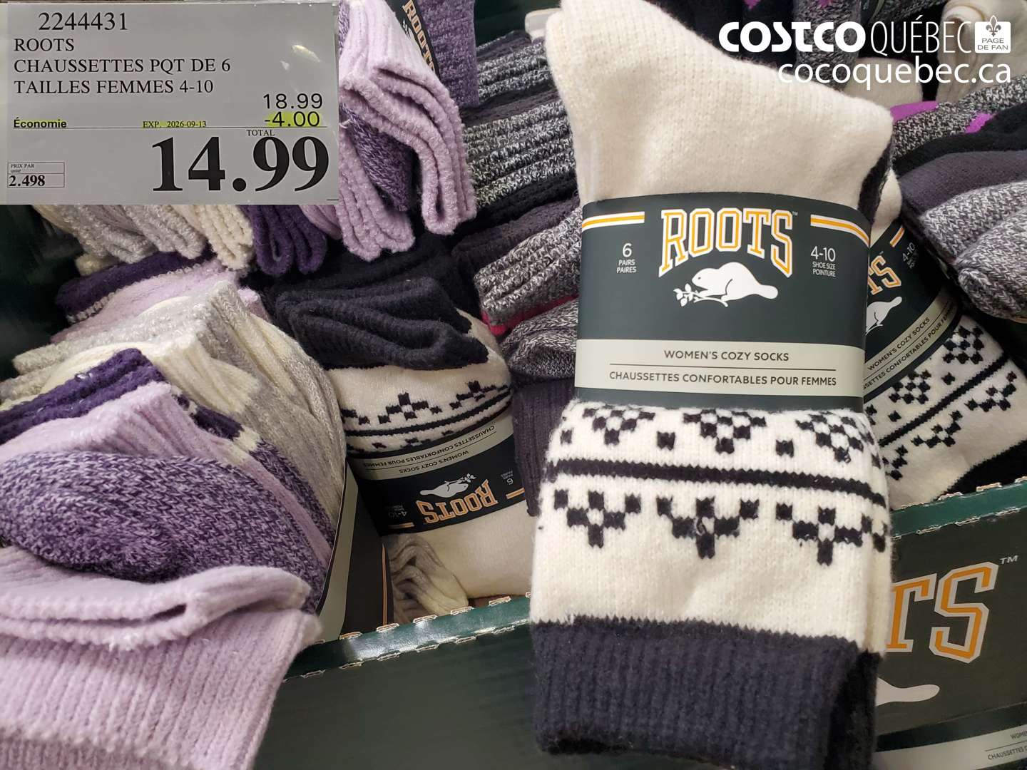2244431 ROOTS CHAUSSETTES PQT DE 6 TAILLES FEMMES 4-10 ($4.00 INSTANT SAVINGS EXPIRES ON 2026-09-13) $14.99