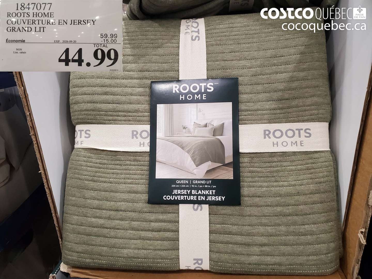 1847077 ROOTS HOME COUVERTURE EN JERSEY GRAND LIT ($15.00 INSTANT SAVINGS EXPIRES ON 2026-09-20) $44.99