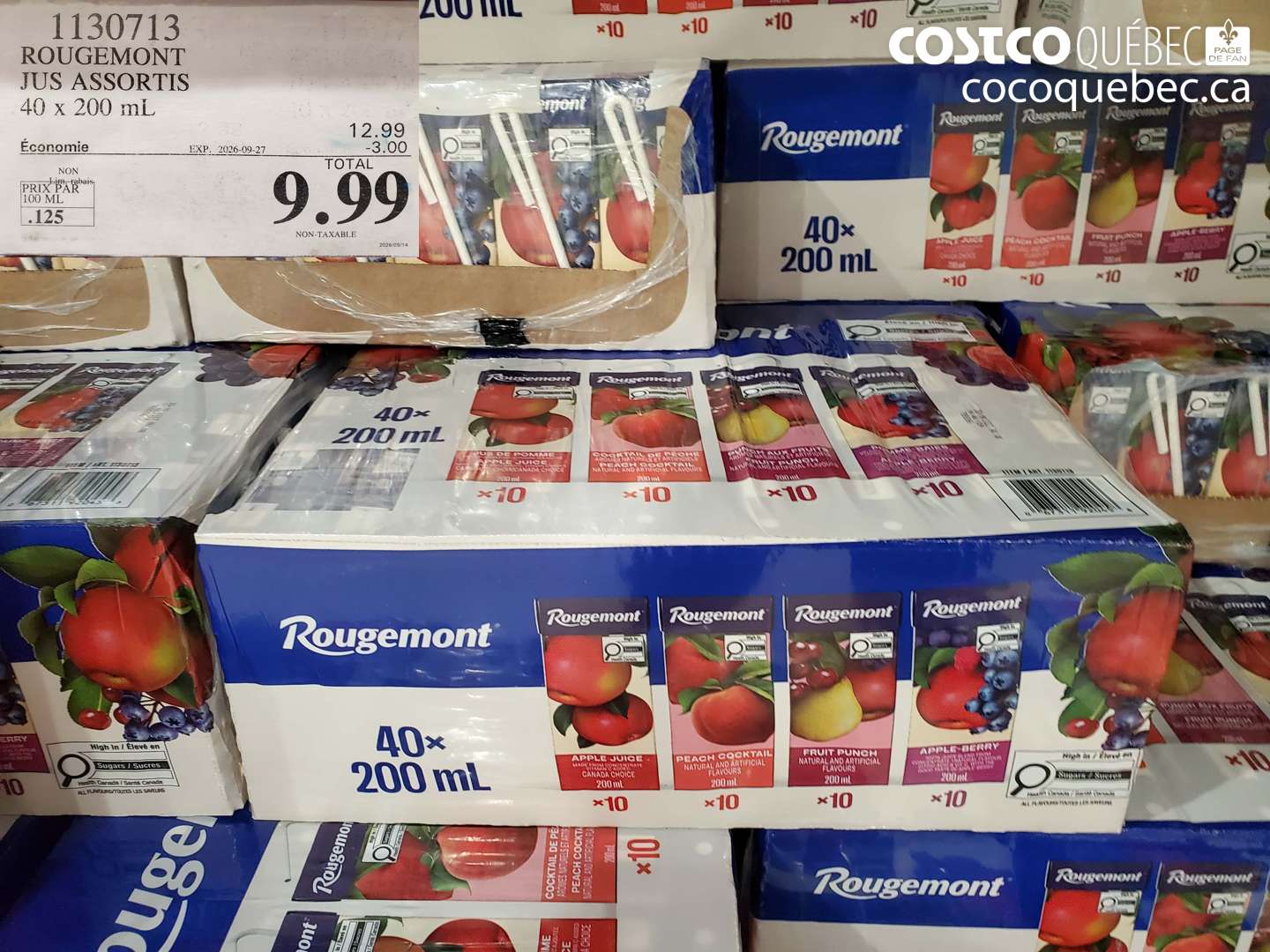 1130713 ROUGEMONT JUS ASSORTIS 40 X 200 ML ($3.00 INSTANT SAVINGS EXPIRES ON 2026-09-27) $9.99