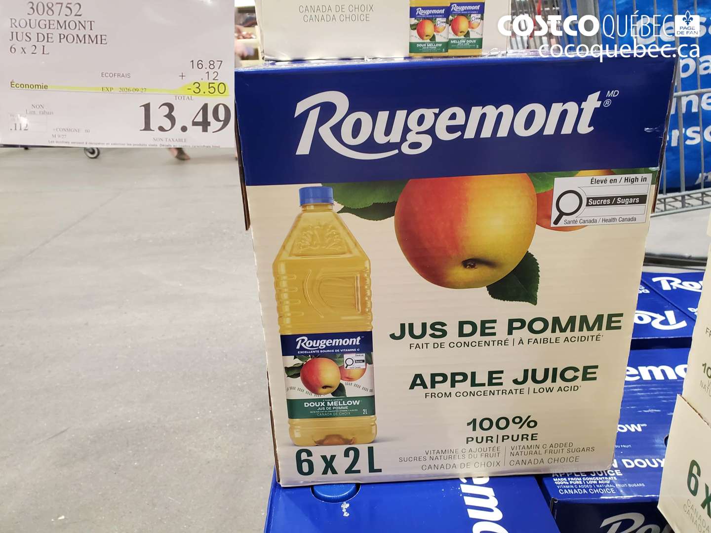 308752 ROUGEMONT JUS DE POMME 6 X 2 L ($3.50 INSTANT SAVINGS EXPIRES ON 2026-09-27) $13.49