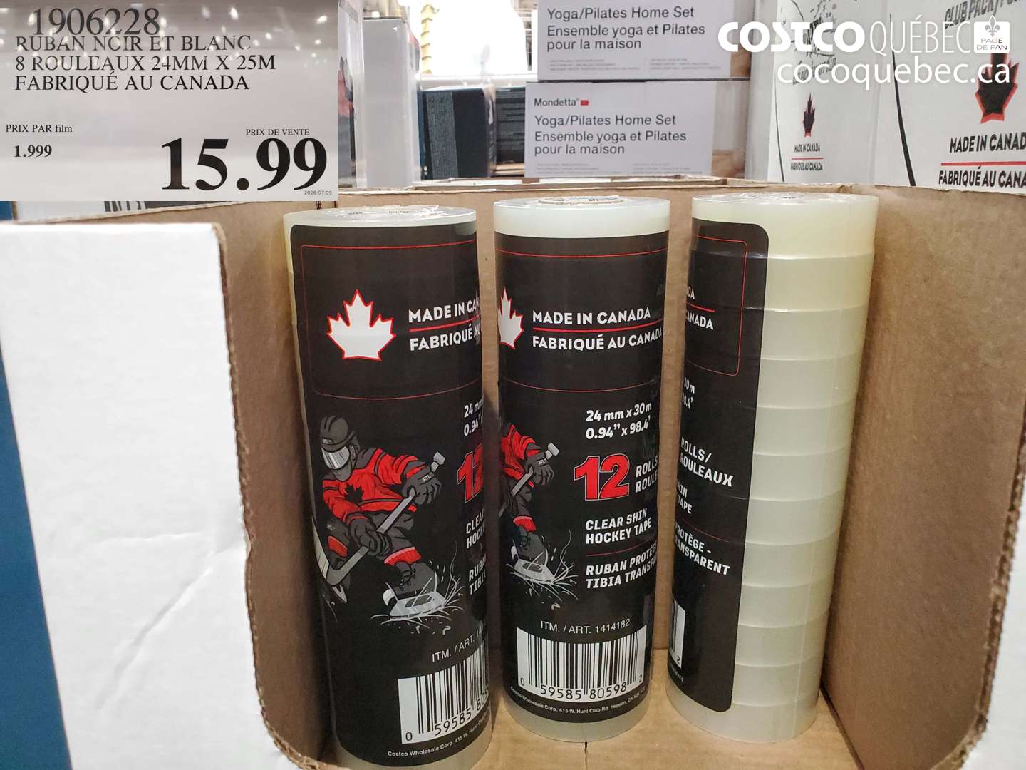 1906228 RUBAN NOIR ET BLANC 8 ROULEAUX 24MM X 25M FABRIQUÉ AU CANADA $15.99