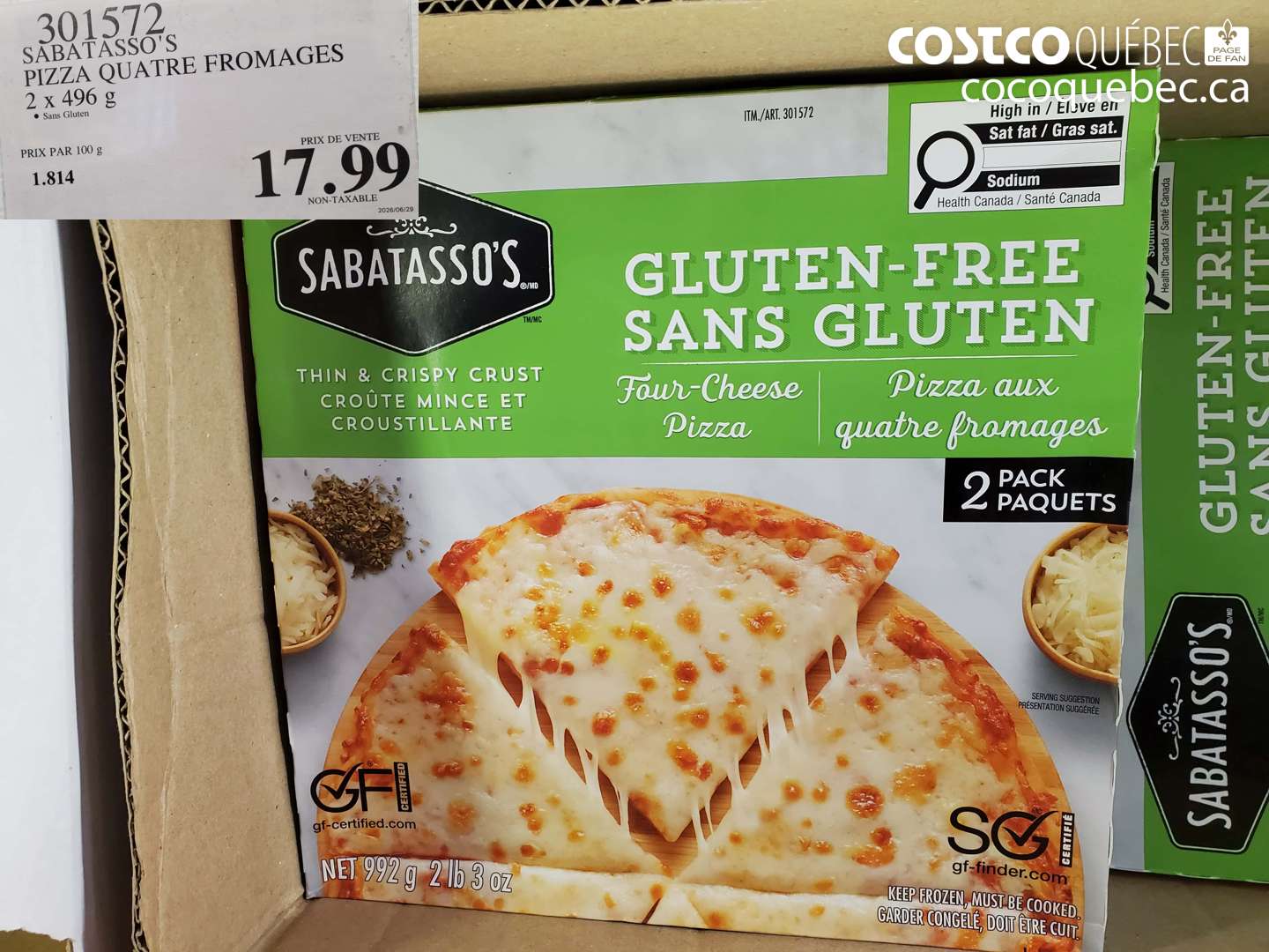 301572 SABATASSO'S PIZZA QUATRE FROMAGES $17.99