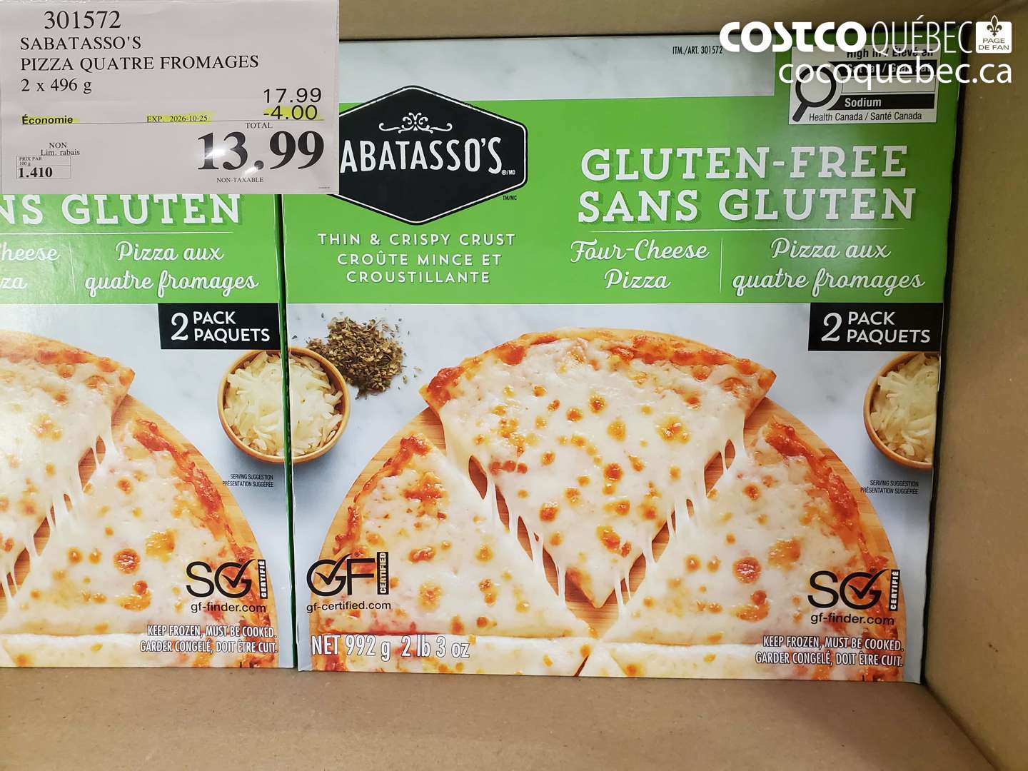 301572 SABATASSO'S PIZZA QUATRE FROMAGES ($4.00 INSTANT SAVINGS EXPIRES ON 2026-10-25) $13.99