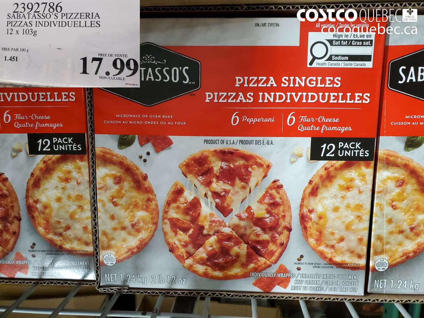 2392786 SABATASSO'S PIZZERIA PIZZAS INDIVIDUELLES $17.99