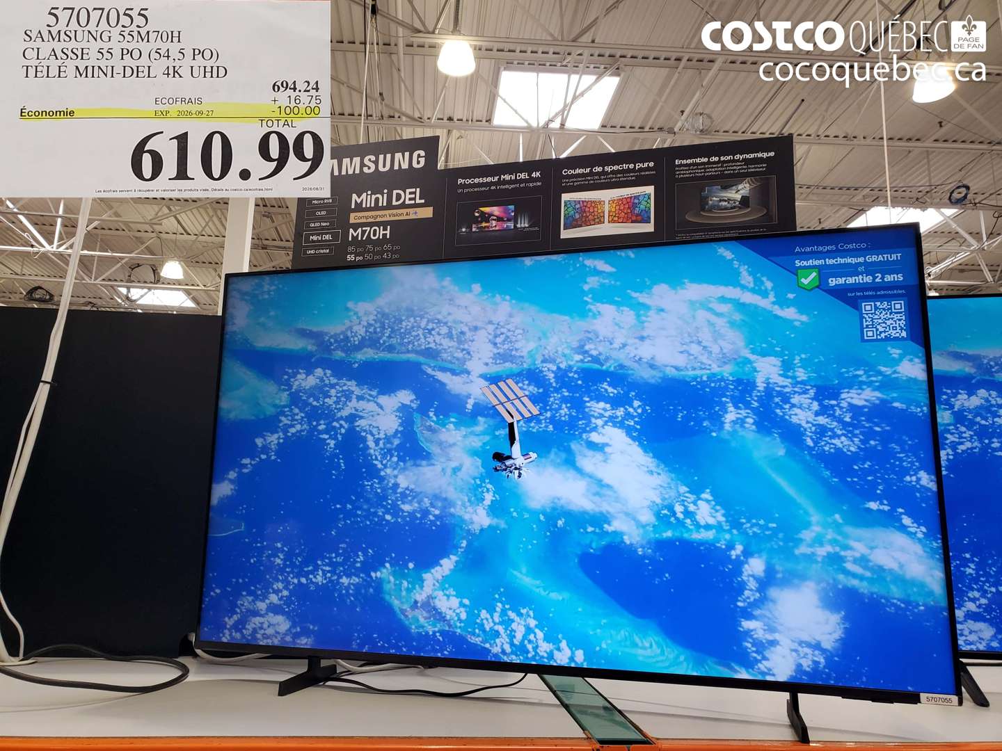 5707055 SAMSUNG 55M70H CLASSE 55 PO (54.5 PO) TÉLÉ MINI-DEL 4K UHD ($100.00 INSTANT SAVINGS EXPIRES ON 2026-09-27) $610.99