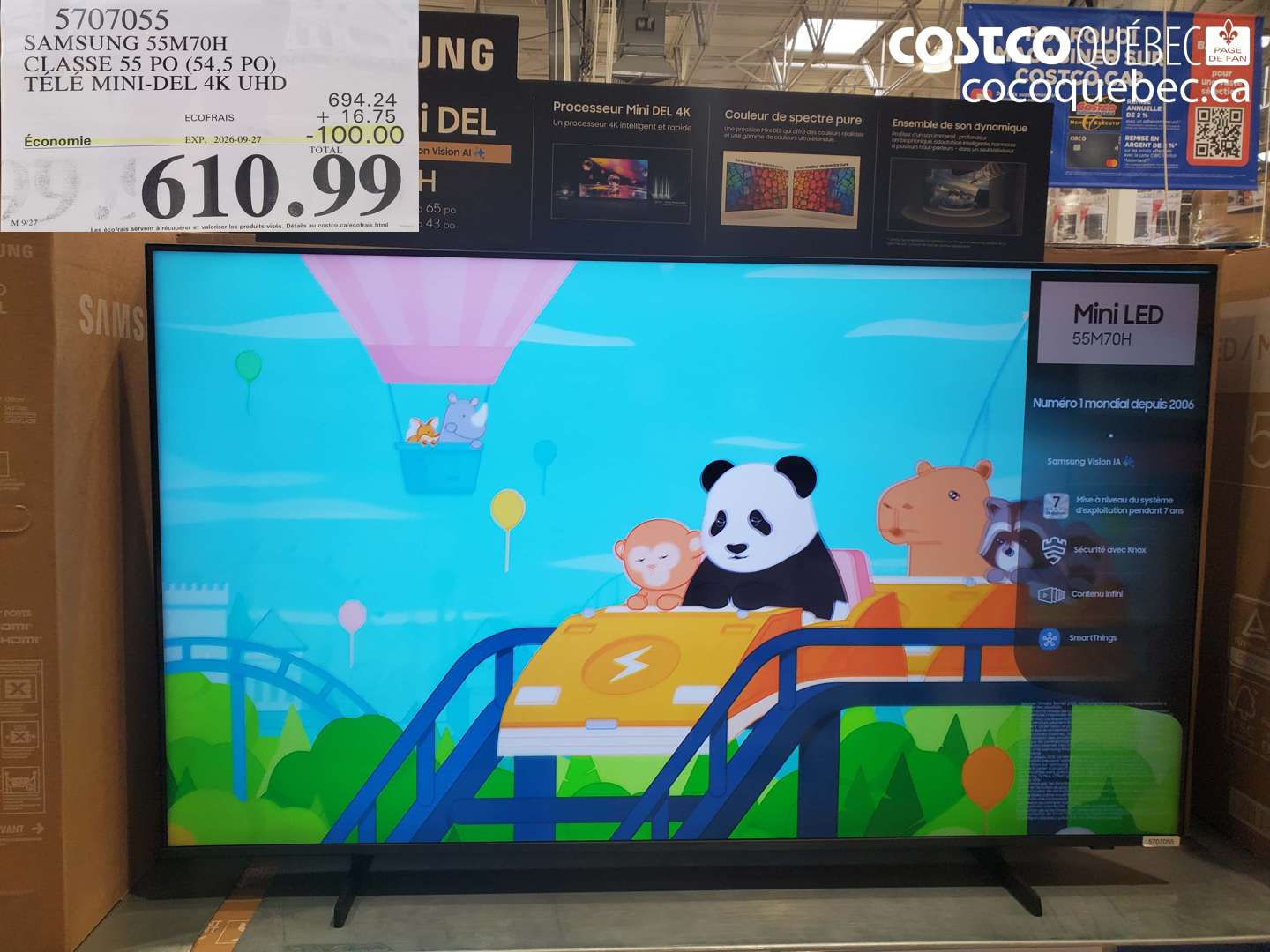 5707055 SAMSUNG 55M70H CLASSE 55 PO (54.5 PO) TÉLÉ MINI-DEL 4K UHD ($100.00 INSTANT SAVINGS EXPIRES ON 2026-09-27) $610.99