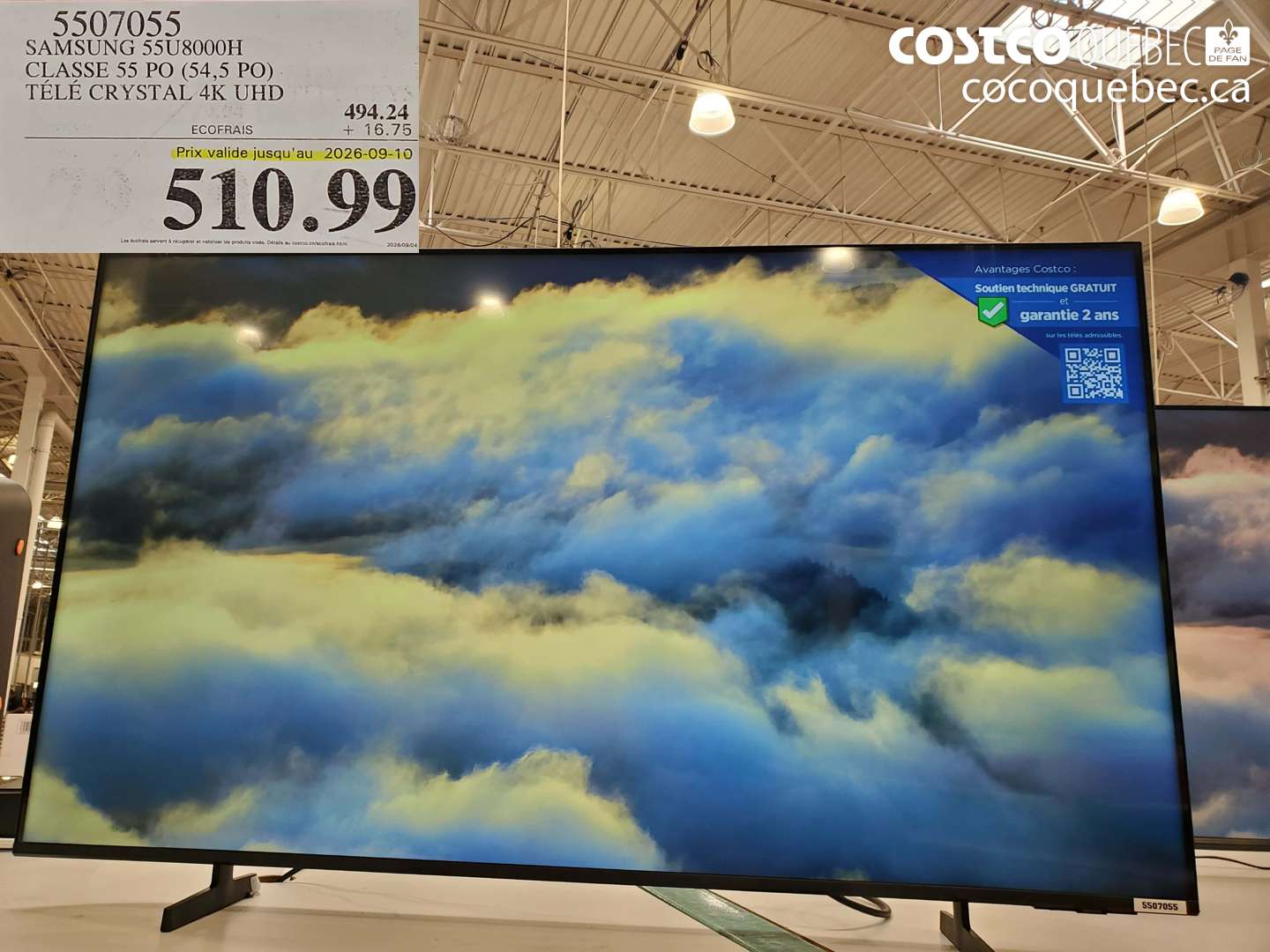 5507055 SAMSUNG 55U8000H CLASSE 55 PO (54.5 PO) TÉLÉ CRYSTAL 4K UHD (EXPIRES ON 2026-09-10) $510.99