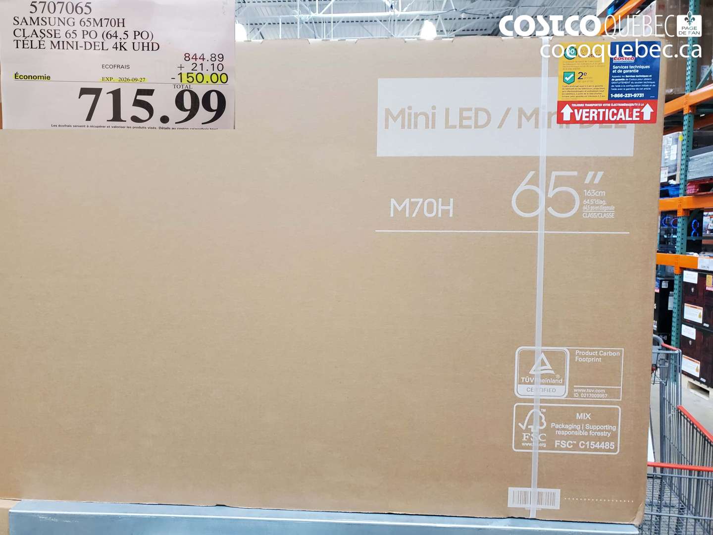 5707065 SAMSUNG 65M70H CLASSE 65 PO (64.5 PO) TÉLÉ MINI-DEL 4K UHD ($150.00 INSTANT SAVINGS EXPIRES ON 2026-09-27) $715.99