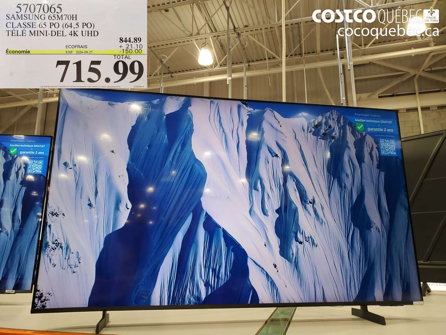 5707065 SAMSUNG 65M70H CLASSE 65 PO (64.5 PO) TÉLÉ MINI-DEL 4K UHD ($150.00 INSTANT SAVINGS EXPIRES ON 2026-09-27) $715.99
