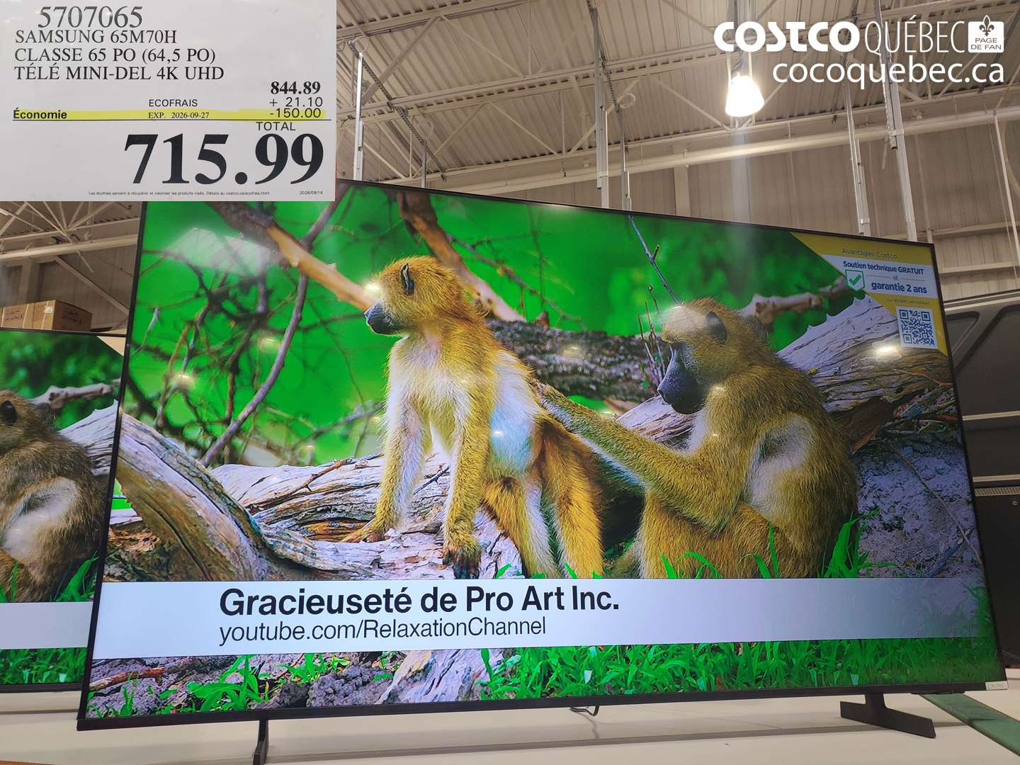 5707065 SAMSUNG 65M70H CLASSE 65 PO (64.5 PO) TÉLÉ MINI-DEL 4K UHD ($150.00 INSTANT SAVINGS EXPIRES ON 2026-09-27) $715.99