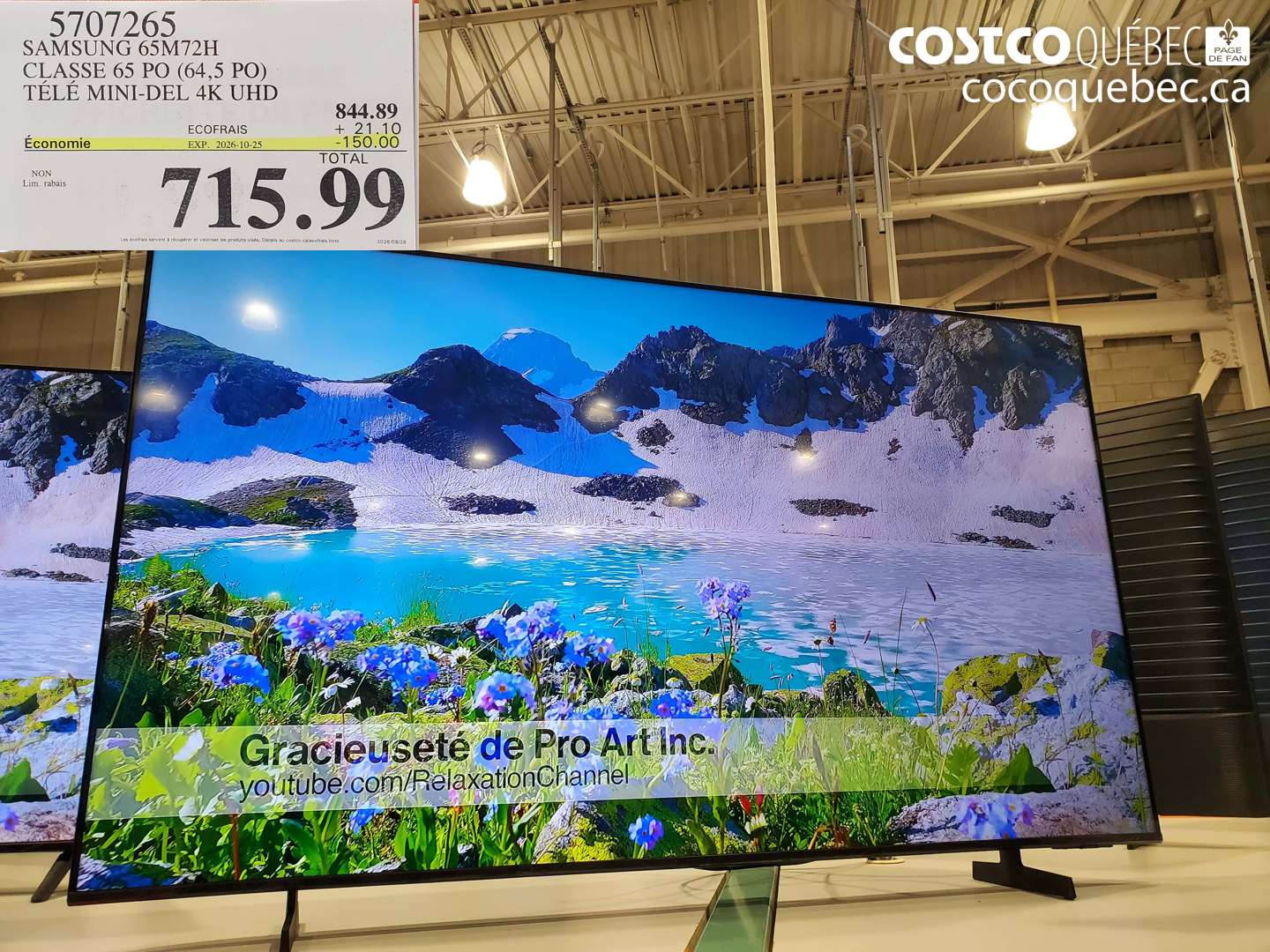 5707265 SAMSUNG 65M72H CLASSE 65 PO (64.5 PO) TÉLÉ MINI-DEL 4K UHD ($150.00 INSTANT SAVINGS EXPIRES ON 2026-10-25) $715.99