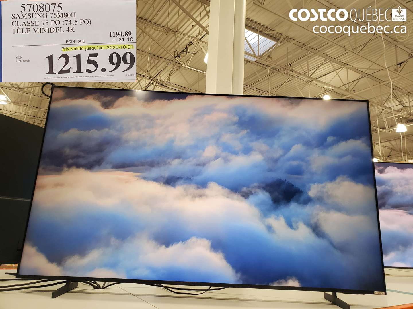 5708075 SAMSUNG 75M80H CLASSE 75 PO (74.5 PO) TÉLÉ MINIDEL 4K (EXPIRES ON 2026-10-01) $1215.99