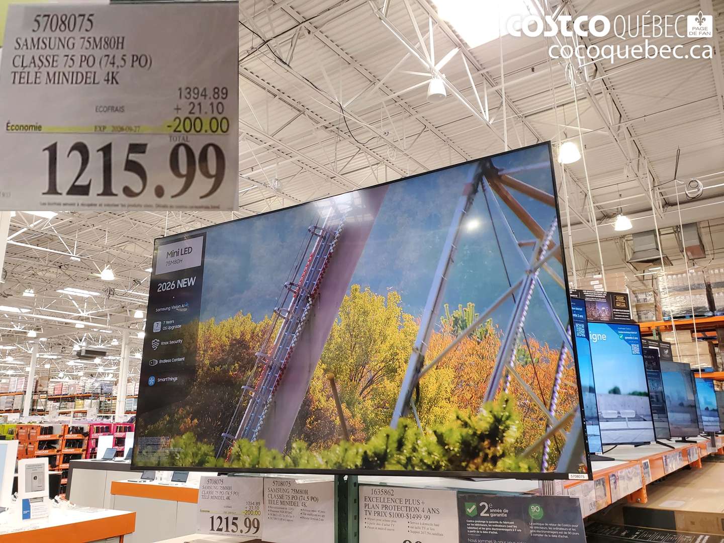 5708075 SAMSUNG 75MSQH CLASSE 75 PO (74.5 PO) TELE MINIDEL 4K ($200.00 INSTANT SAVINGS EXPIRES ON 2026-09-27) $1215.99