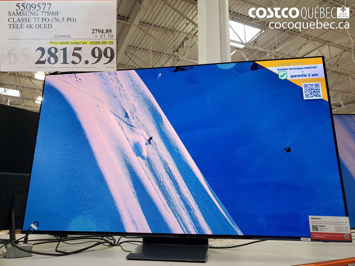 5509577 SAMSUNG 77S90F CLASSE 77 PO (76.5 PO) TÉLÉ 4K OLED (EXPIRES ON 2026-09-10) $2815.99