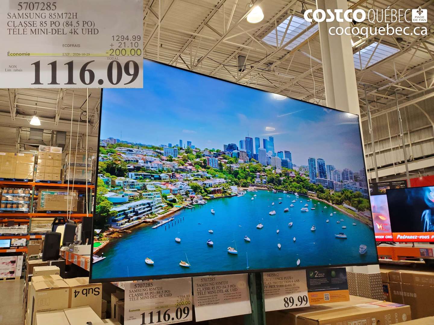 5707285 SAMSUNG 85M72H CLASSE 85 PO (84.5 PO) TELE MINI-DEL 4K UHD ($200.00 INSTANT SAVINGS EXPIRES ON 2026-10-25) $1116.09