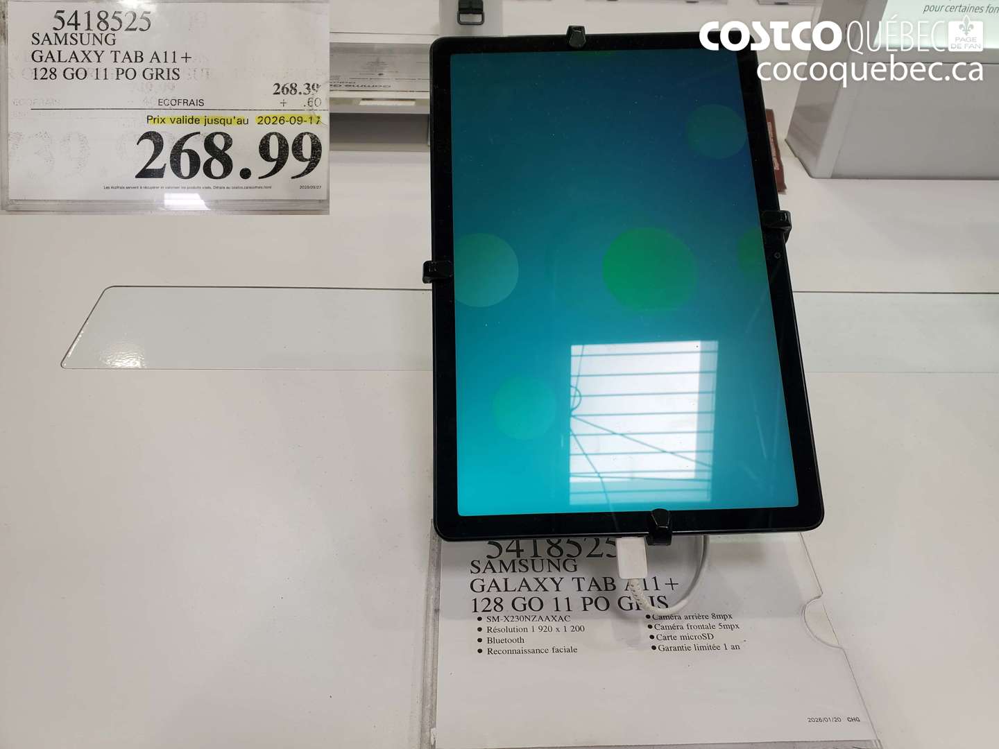 5418525 SAMSUNG GALAXY TAB A11+ 128 GO 11 PO GRIS (EXPIRES ON 2026-09-17) $268.99