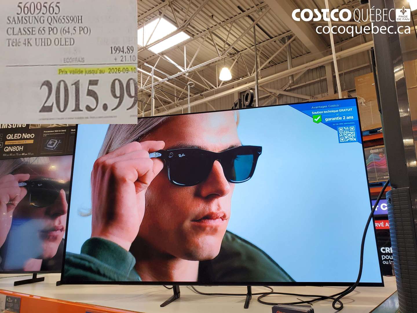 5609565 SAMSUNG QN65S90H CLASSE 65 PO (64.5 PO) TÉLÉ 4K UHD OLED (EXPIRES ON 2026-09-10) $2015.99