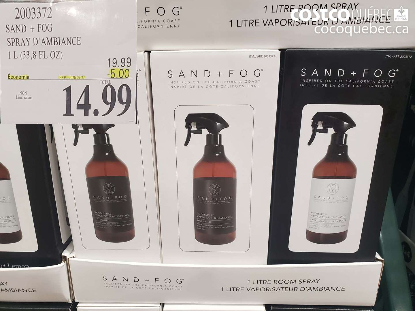 2003372 SAND + FOG SPRAY D'AMBIANCE ($5.00 INSTANT SAVINGS EXPIRES ON 2026-09-27) $14.99