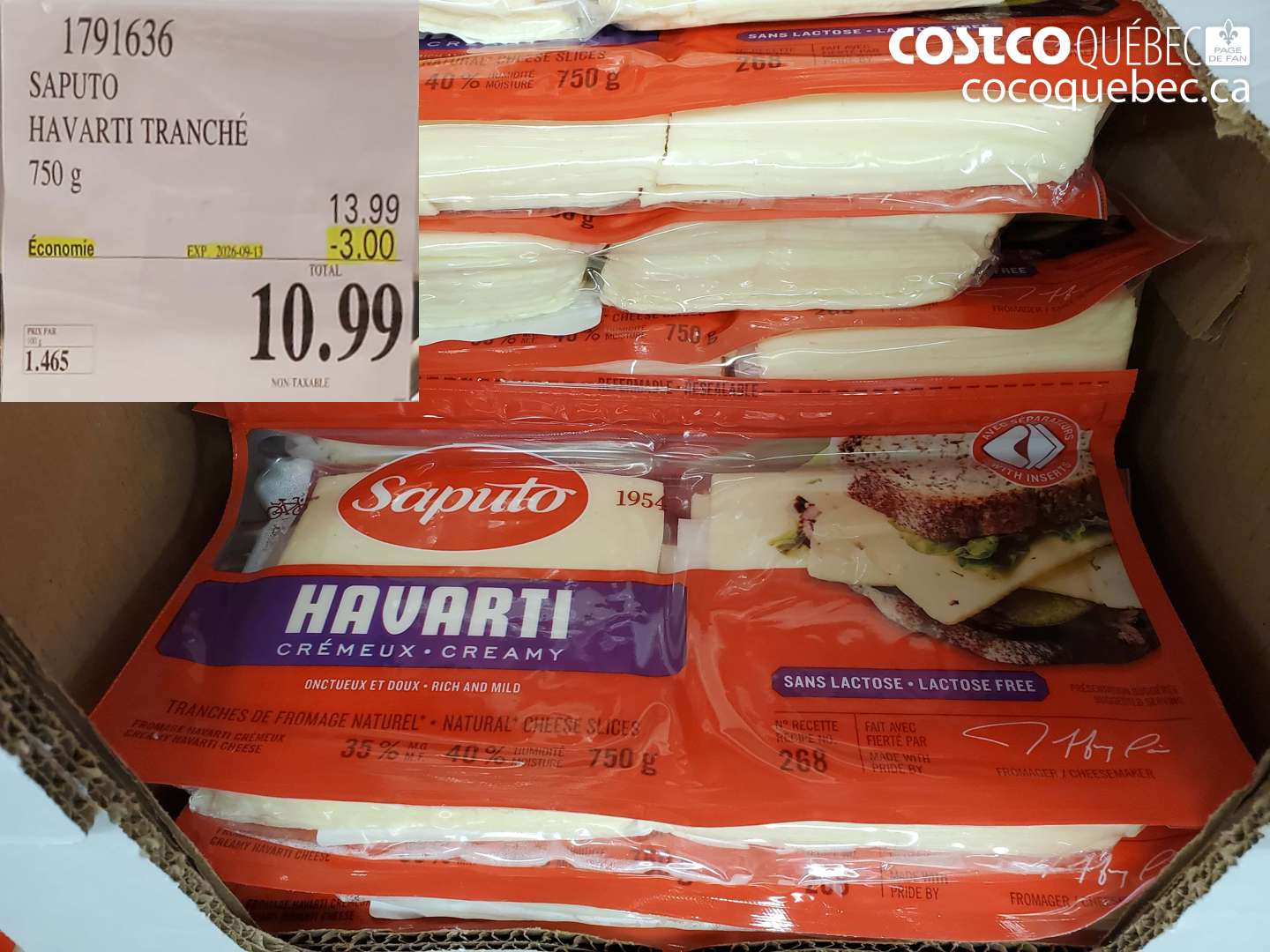 1791636 SAPUTO HAVARTI TRANCHÉ ($3.00 INSTANT SAVINGS EXPIRES ON 2026-09-13) $10.99