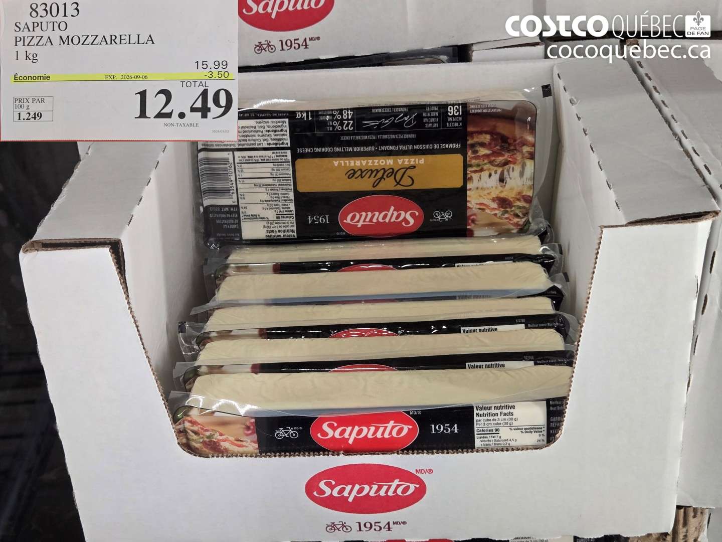 83013 SAPUTO PIZZA MOZZARELLA 1 KG ($3.50 INSTANT SAVINGS EXPIRES ON 2026-09-06) $12.49