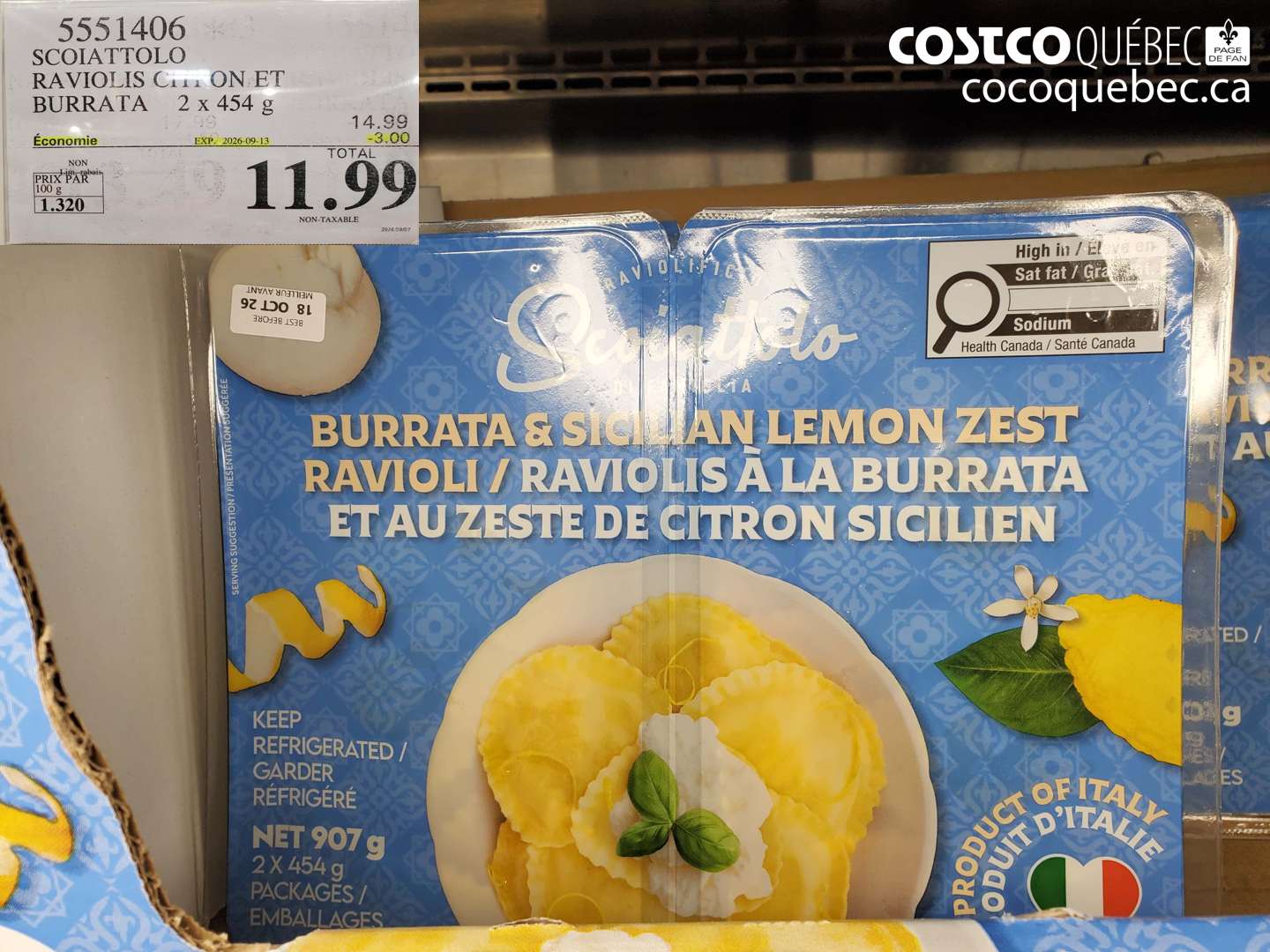 5551406 SCOIATTOLO RAVIOLIS CITRON ET BURRATA ($3.00 INSTANT SAVINGS EXPIRES ON 2026-09-13) $11.99