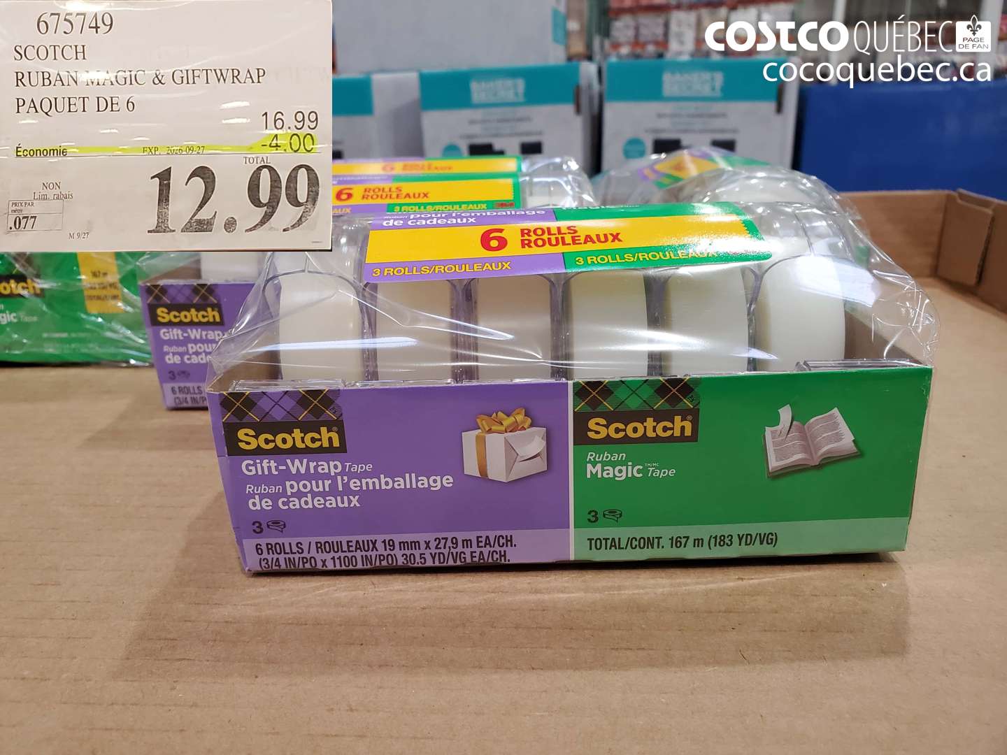 675749 SCOTCH RUBAN MAGIC & GIFTWRAP PAQUET DE 6 ($4.00 INSTANT SAVINGS EXPIRES ON 2026-09-27) $12.99