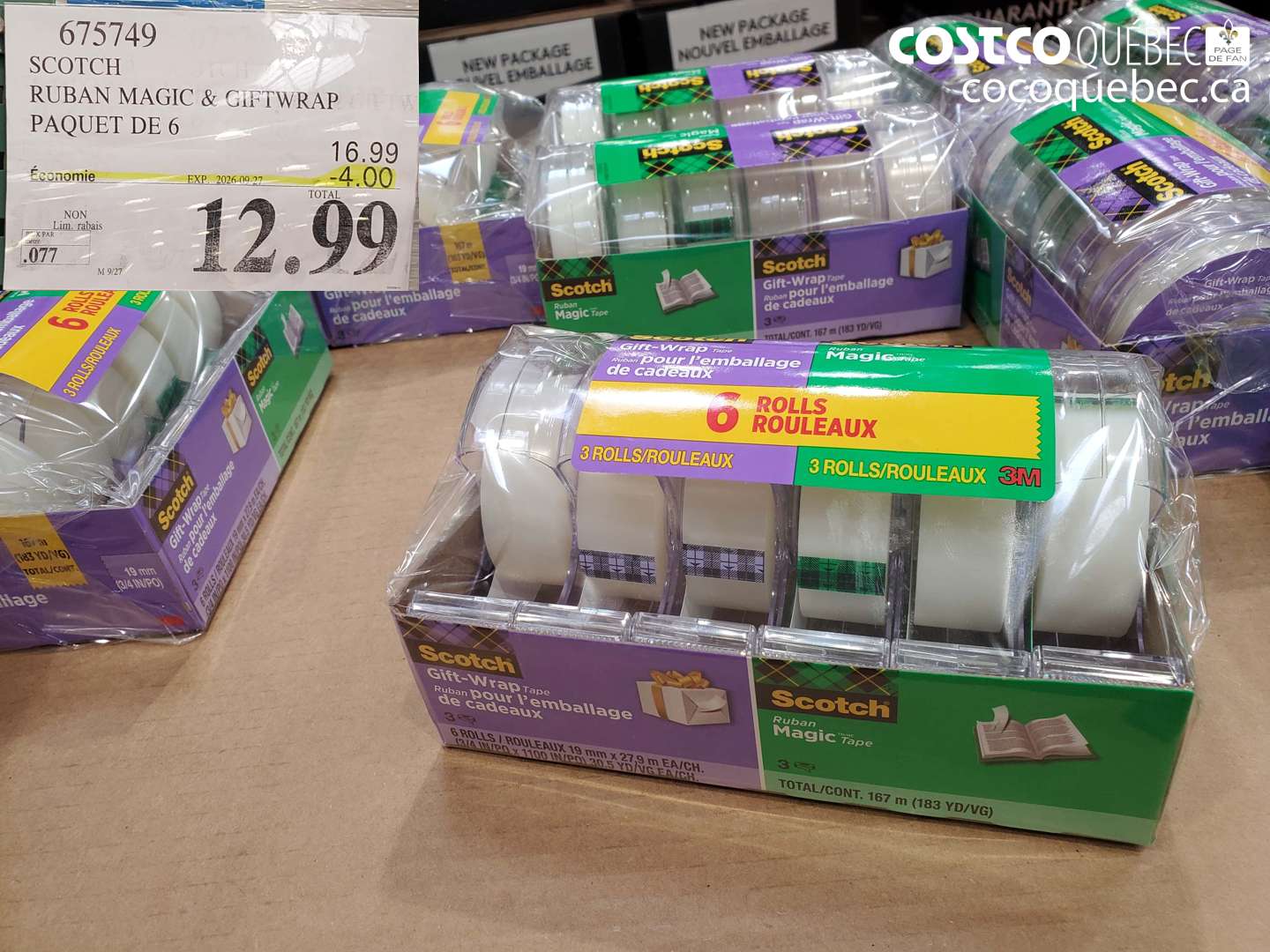 675749 SCOTCH RUBAN MAGIC & GIFTWRAP PAQUET DE 6 ($4.00 INSTANT SAVINGS EXPIRES ON 2026-09-27) $12.99