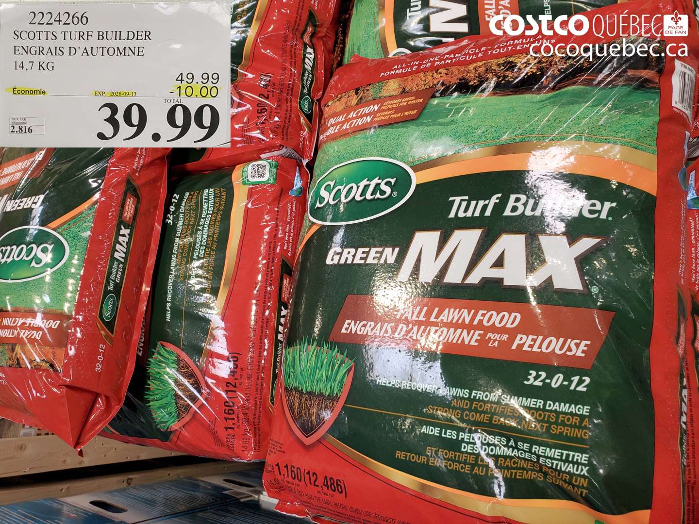 2224266 SCOTTS TURF BUILDER ENGRAIS D'AUTOMNE 14.7 KG ($10.00 INSTANT SAVINGS EXPIRES ON 2026-09-13) $39.99
