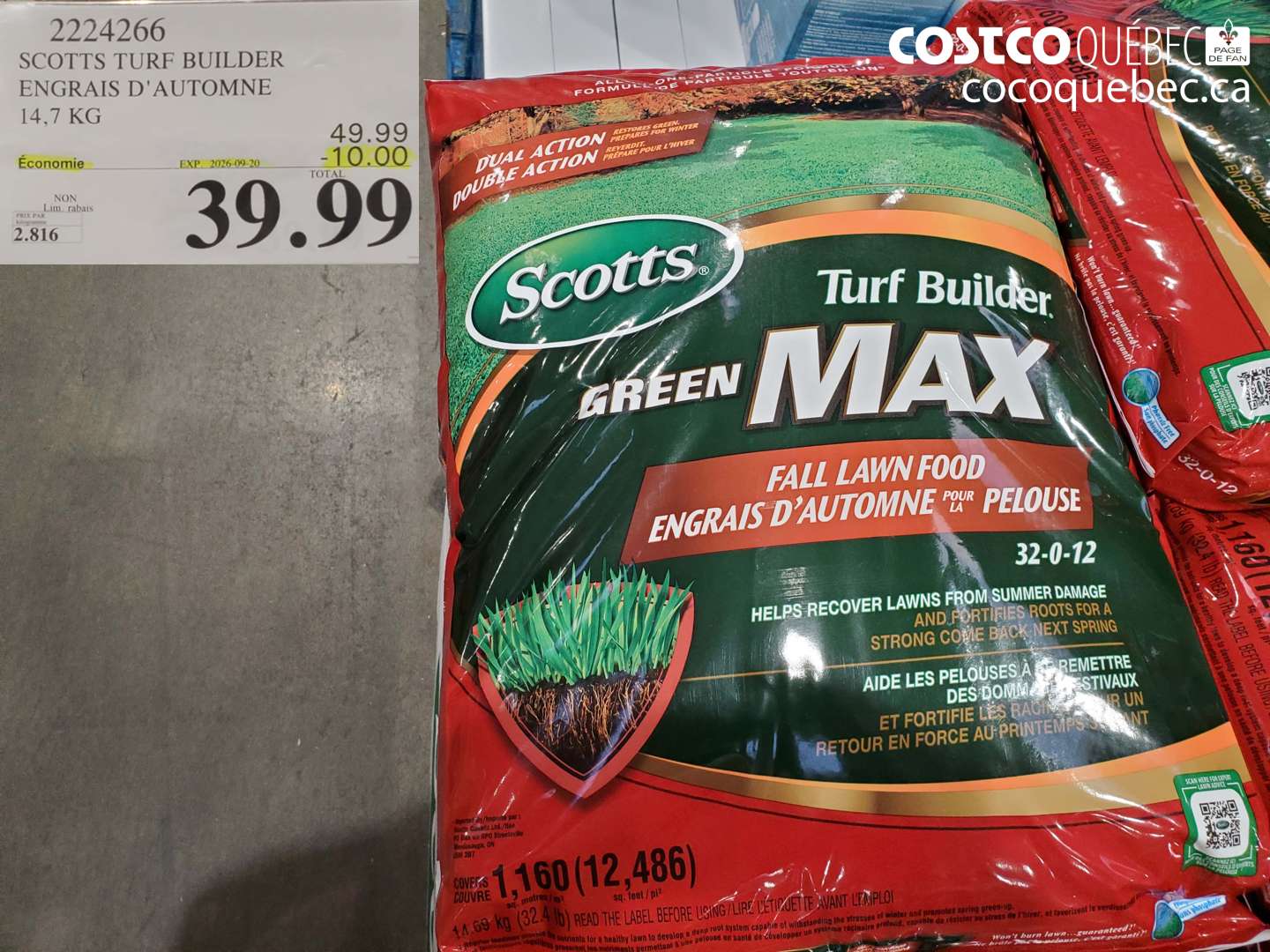 2224266 SCOTTS TURF BUILDER ENGRAIS D'AUTOMNE 14.7 KG ($10.00 INSTANT SAVINGS EXPIRES ON 2026-09-20) $39.99