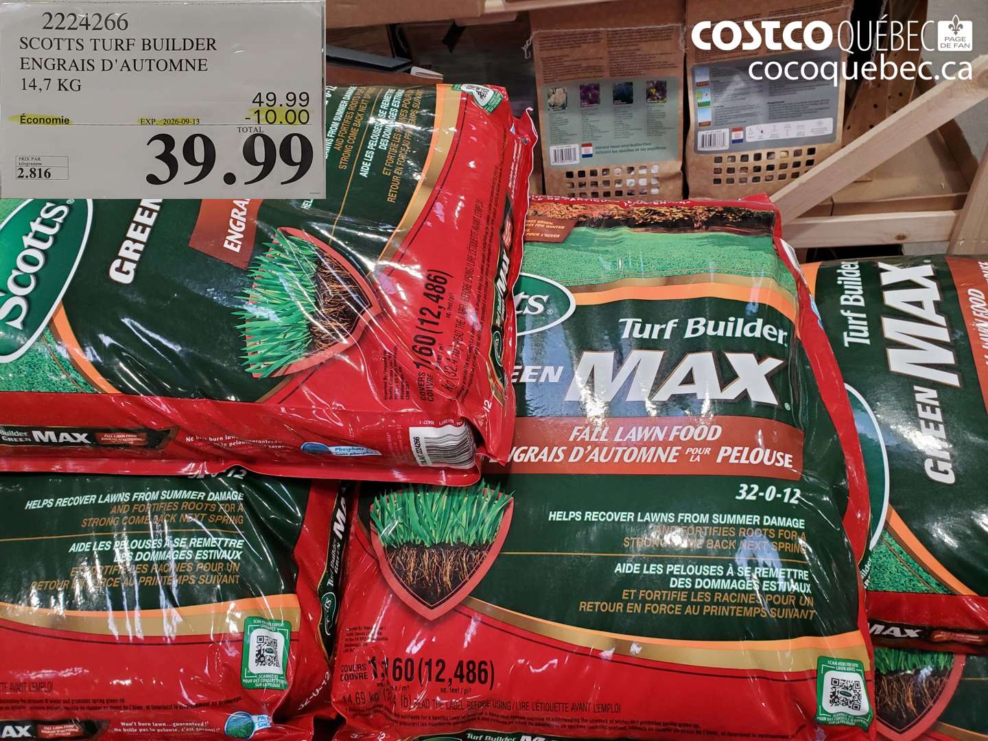 2224266 SCOTTS TURF BUILDER ENGRAIS D'AUTOMNE 14.7 KG ($10.00 INSTANT SAVINGS EXPIRES ON 2026-09-13) $39.99