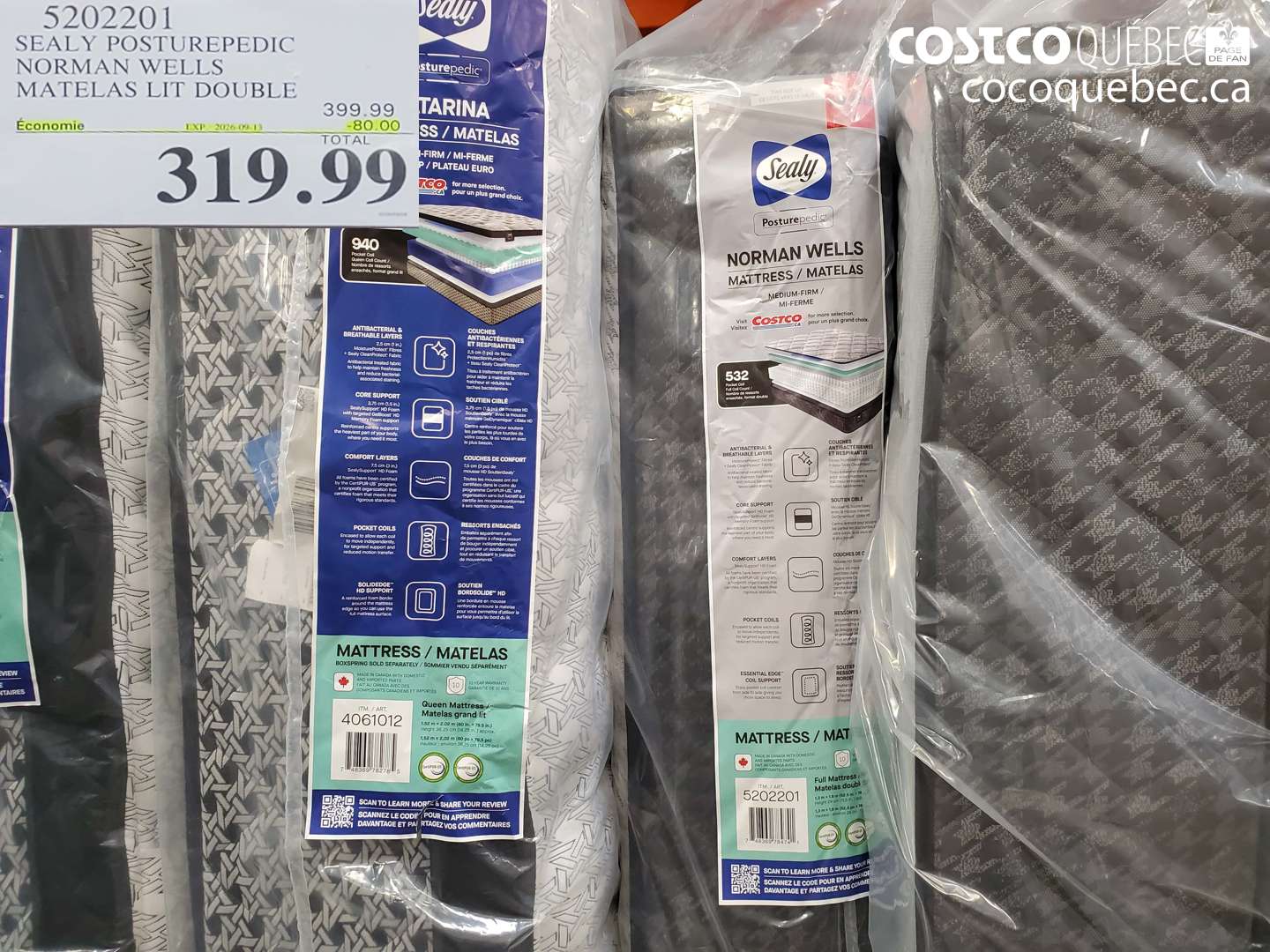 5202201 SEALY POSTUREPEDIC NORMAN WELLS MATELAS LIT DOUBLE ($80.00 INSTANT SAVINGS EXPIRES ON 2026-09-13) $319.99