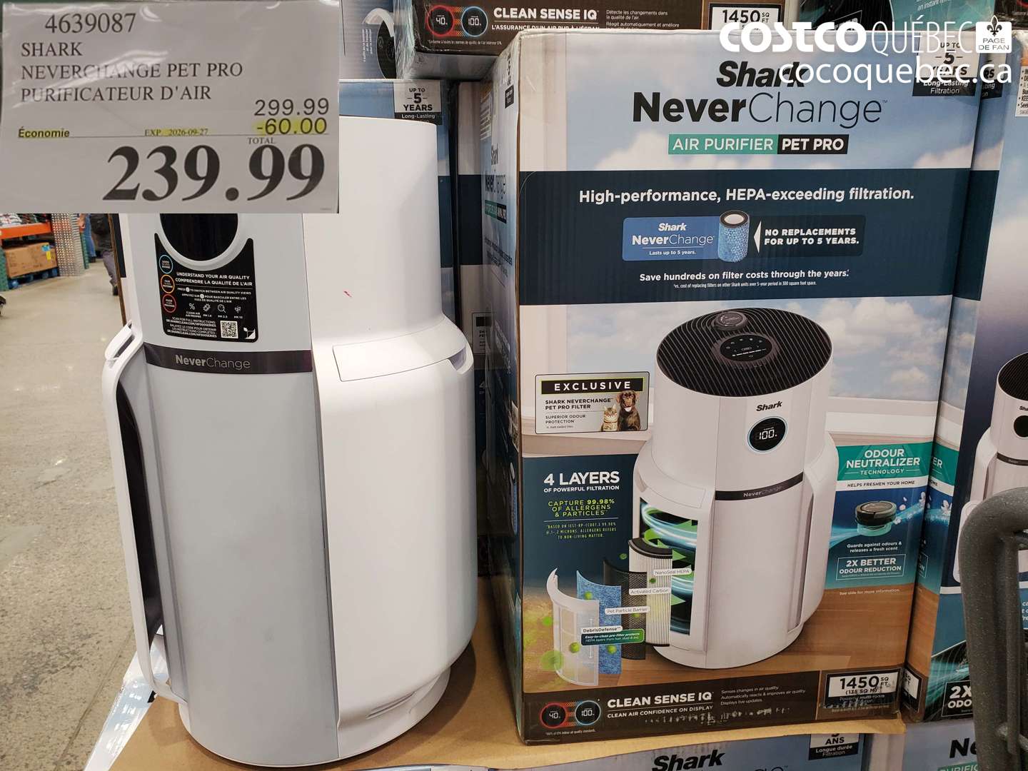 4639087 SHARK NEVERCHANGE PET PRO PURIFICATEUR D'AIR ($60.00 INSTANT SAVINGS EXPIRES ON 2026-09-27) $239.99