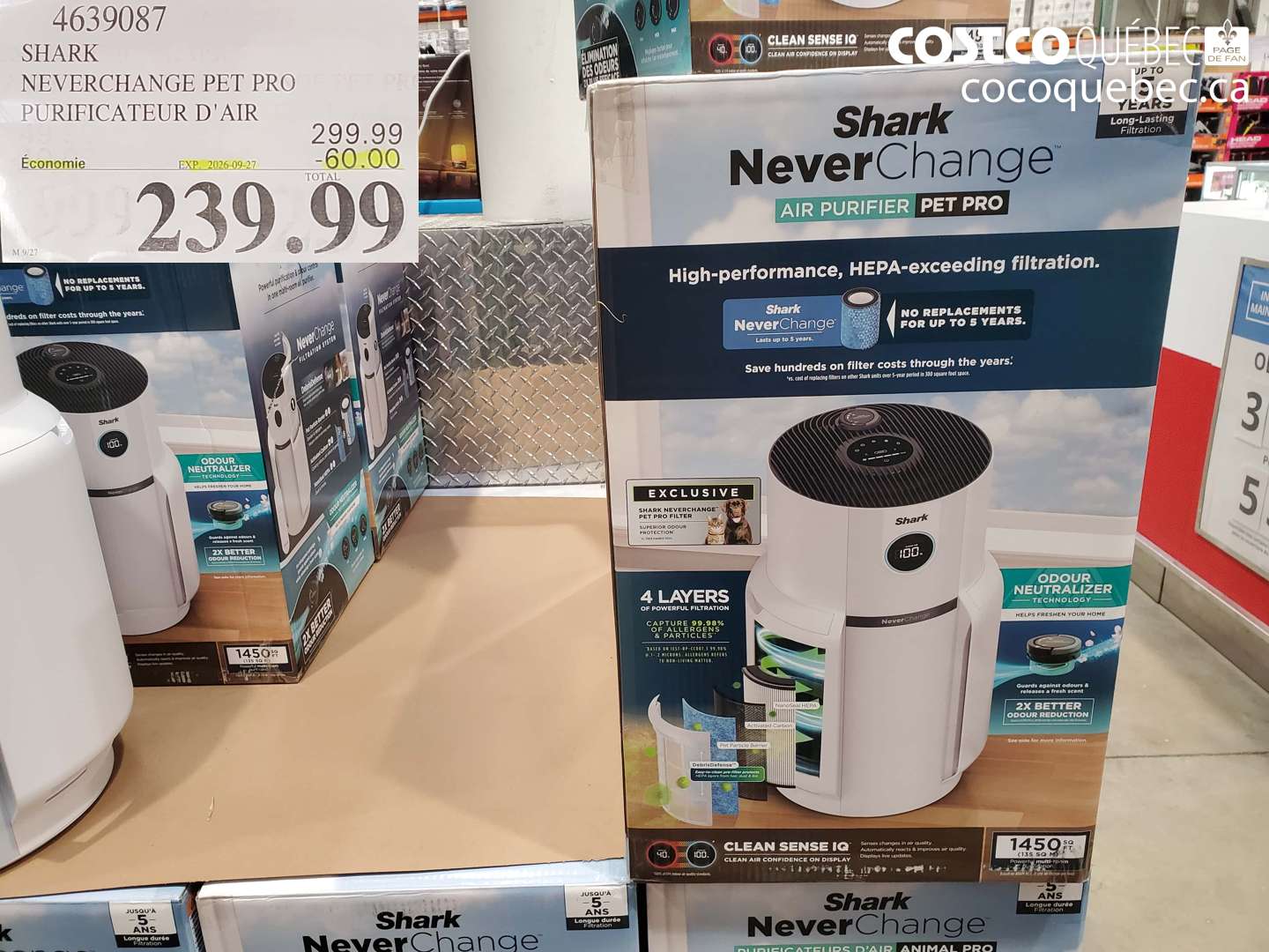4639087 SHARK NEVERCHANGE PET PRO PURIFICATEUR D'AIR ($60.00 INSTANT SAVINGS EXPIRES ON 2026-09-27) $239.99