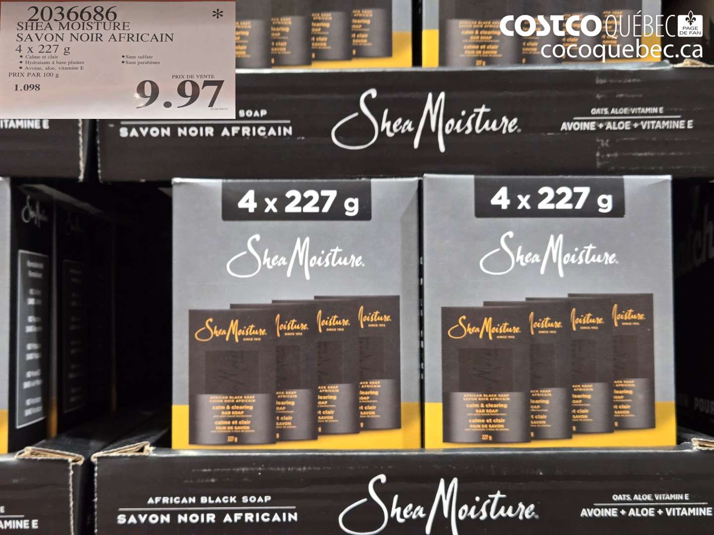 2036686 SHEA MOISTURE SAVON NOIR AFRICAIN 4 X 227 G $9.97