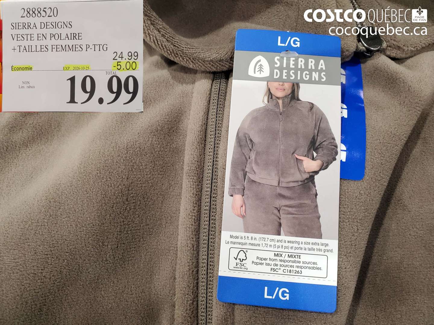 2888520 SIERRA DESIGNS VESTE EN POLAIRE ($5.00 INSTANT SAVINGS EXPIRES ON 2026-10-25) $19.99