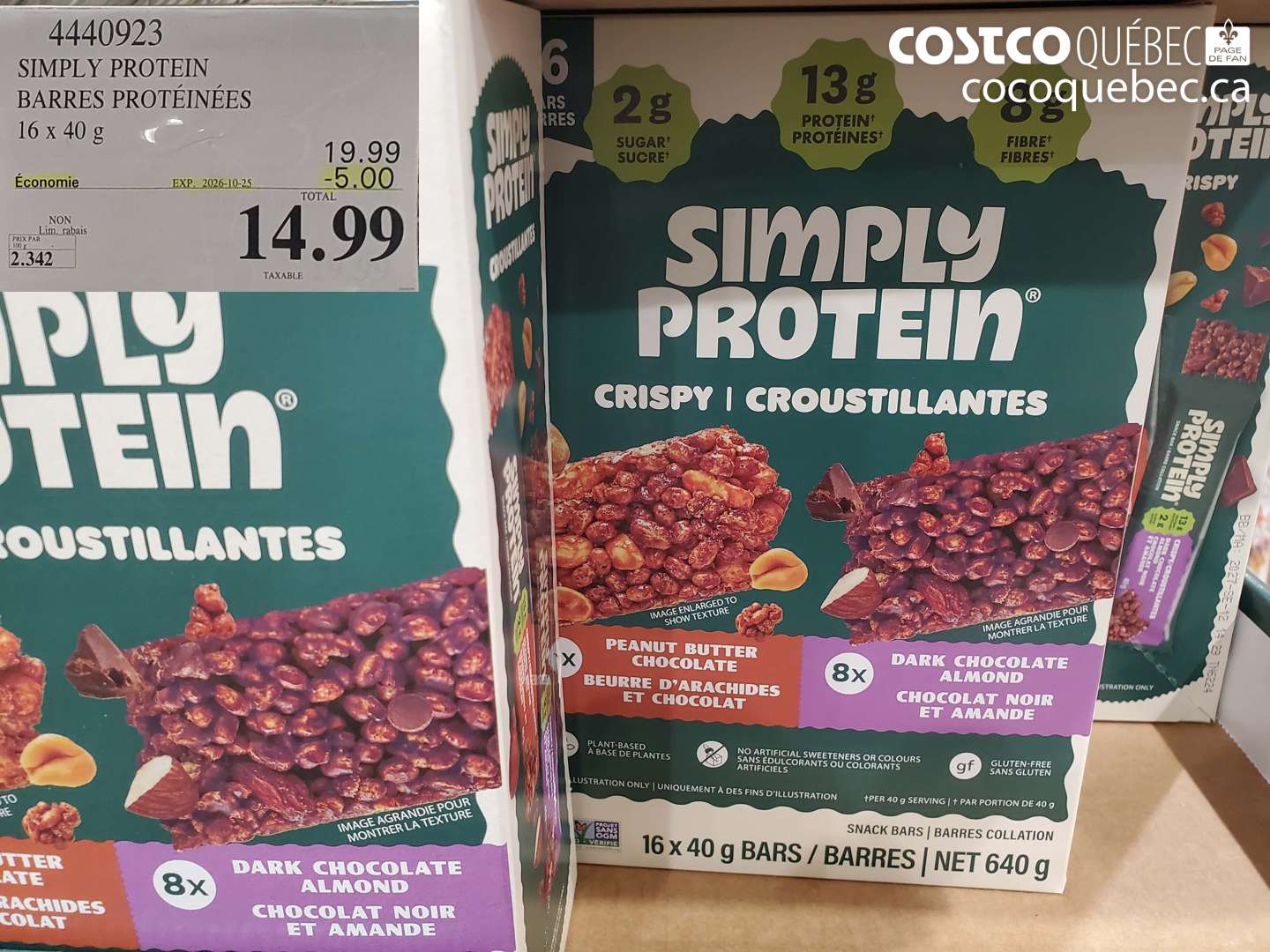 4440923 SIMPLY PROTEIN BARRES PROTÉINÉES ($5.00 INSTANT SAVINGS EXPIRES ON 2026-10-25) $14.99