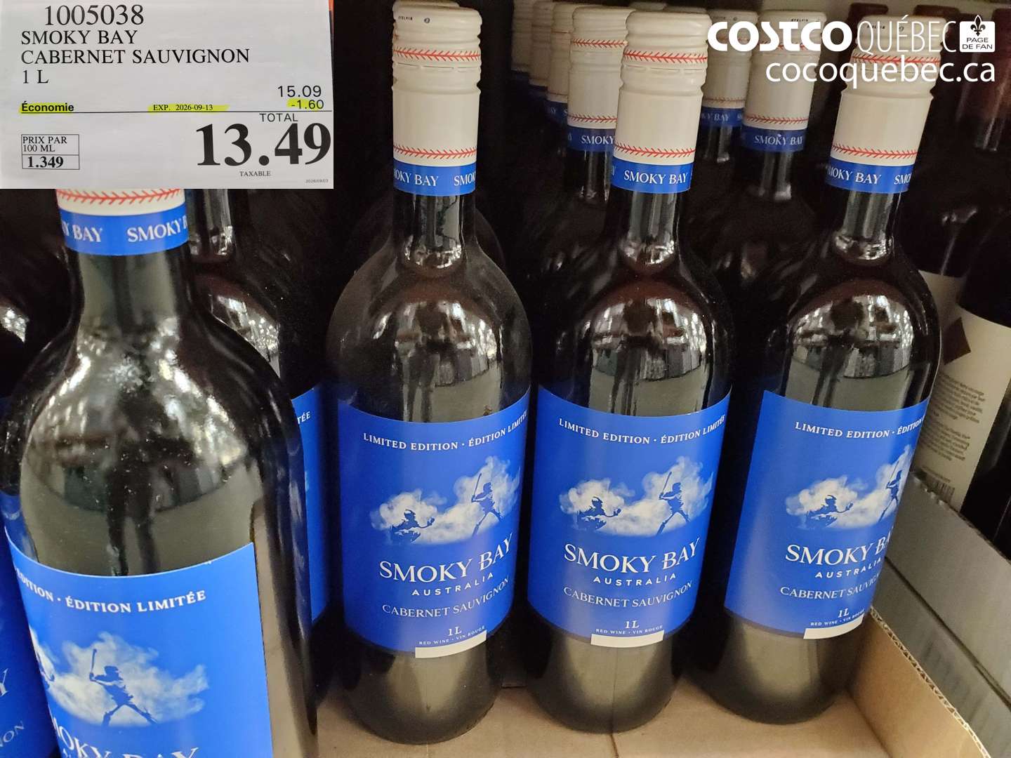 1005038 SMOKY BAY CABERNET SAUVIGNON 1 L ($1.60 INSTANT SAVINGS EXPIRES ON 2026-09-13) $13.49