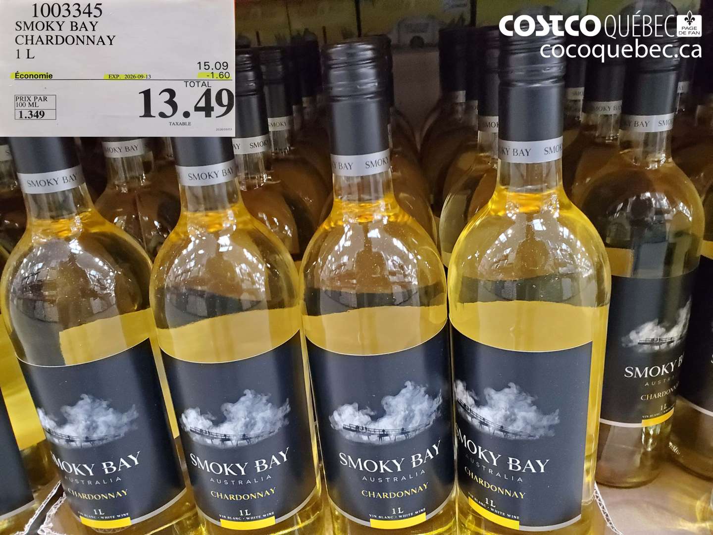 1003345 SMOKY BAY CHARDONNAY 1 L ($1.60 INSTANT SAVINGS EXPIRES ON 2026-09-13) $13.49
