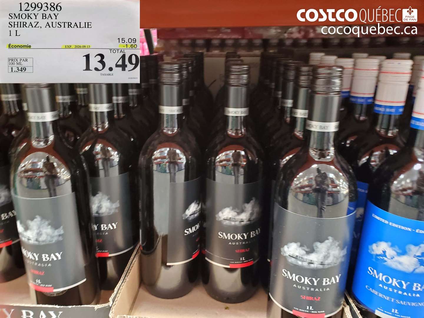 1299386 SMOKY BAY SHIRAZ, AUSTRALIE 1 L ($1.60 INSTANT SAVINGS EXPIRES ON 2026-09-13) $13.49