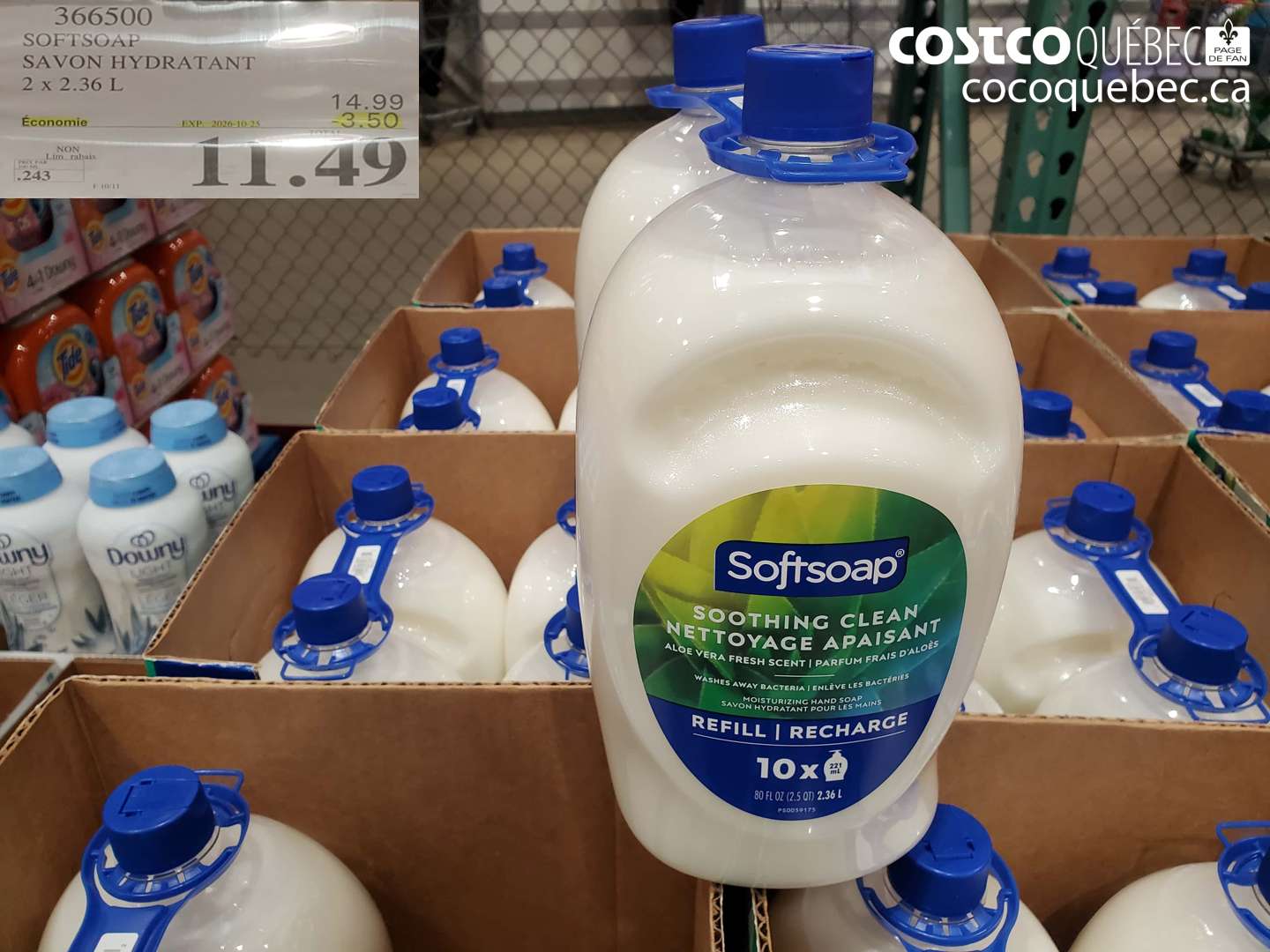366500 SOFTSOAP SAVON HYDRATANT 2 X 2.36 L ($3.50 INSTANT SAVINGS EXPIRES ON 2026-10-25) $11.49