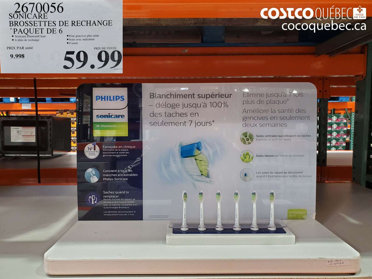 2670056 SONICARE BROSSETTES DE RECHANGE PAQUET DE 6 $59.99