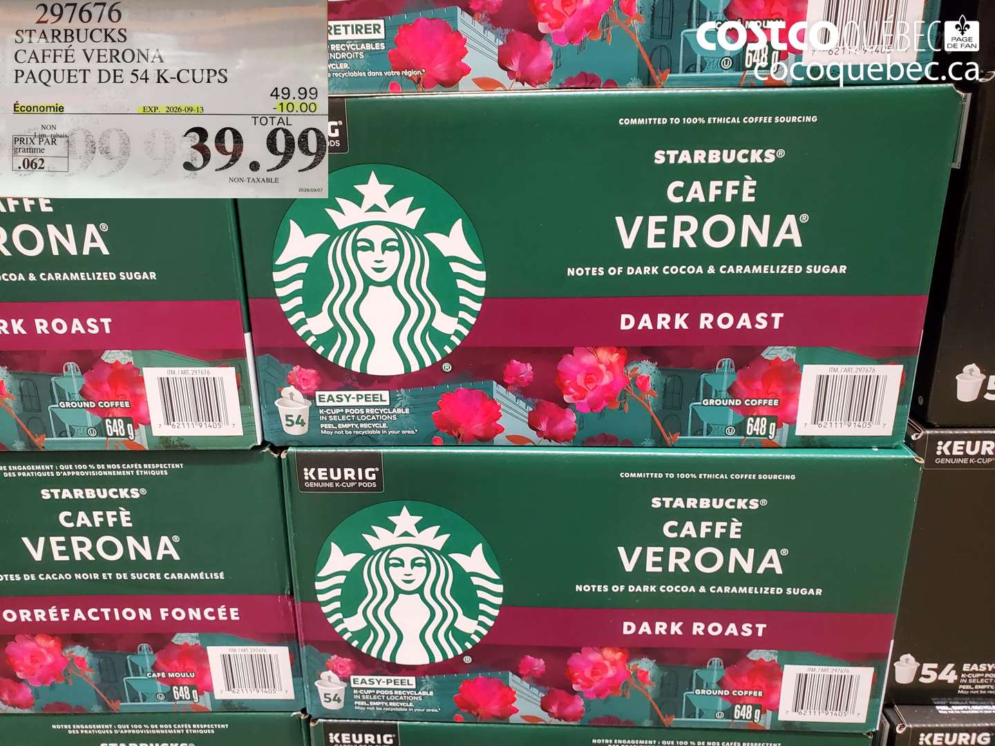 297676 STARBUCKS CAFFÉ VERONA PAQUET DE 54 K-CUPS ($10.00 INSTANT SAVINGS EXPIRES ON 2026-09-13) $39.99