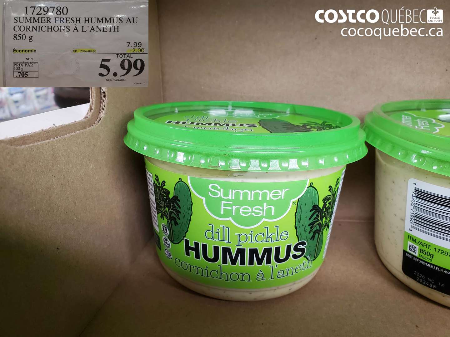 1729780 SUMMER FRESH HUMMUS AU CORNICHONS À L'ANETH ($2.00 INSTANT SAVINGS EXPIRES ON 2026-09-20) $5.99