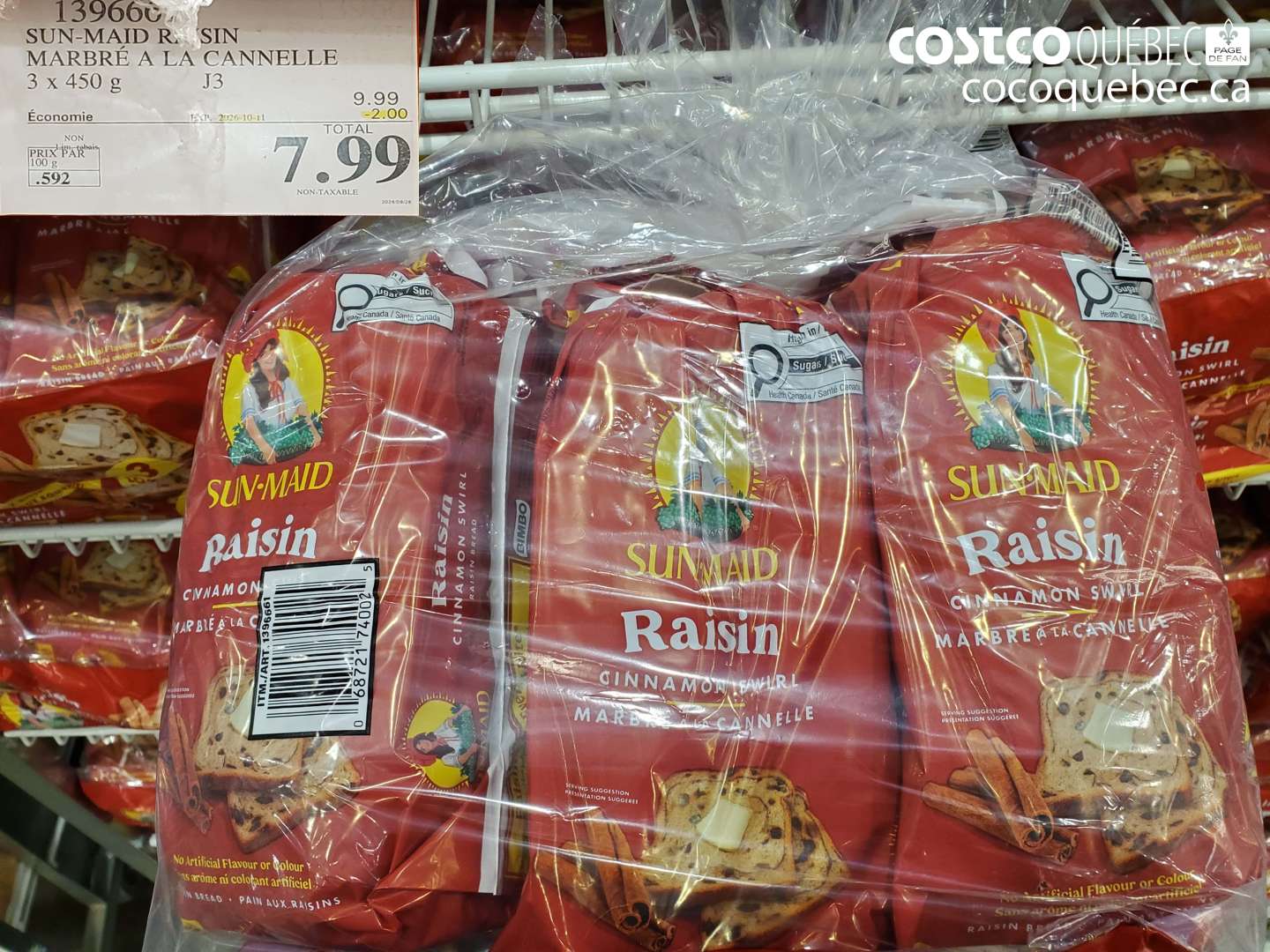139660 SUN-MAID RAISIN MARBRÉ A LA CANNELLE ($2.00 INSTANT SAVINGS EXPIRES ON 2026-10-11) $7.99