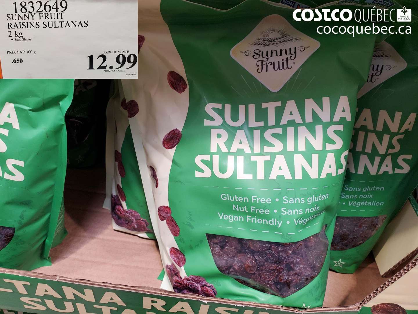 1832649 SUNNY FRUIT RAISINS SULTANAS 2 KG $12.99