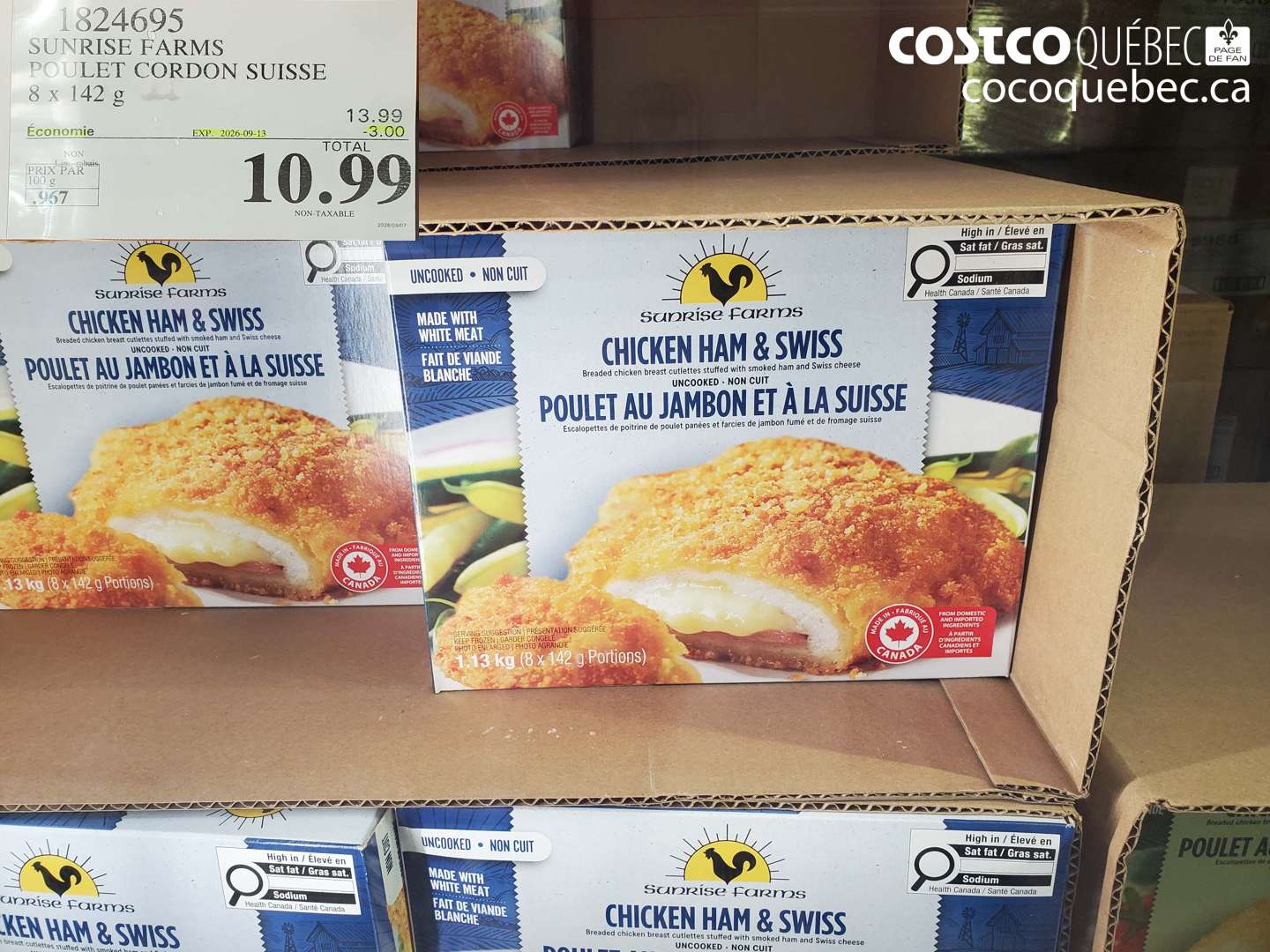 1824695 SUNRISE FARMS POULET CORDON SUISSE 8 X 142 G ($3.00 INSTANT SAVINGS EXPIRES ON 2026-09-13) $10.99
